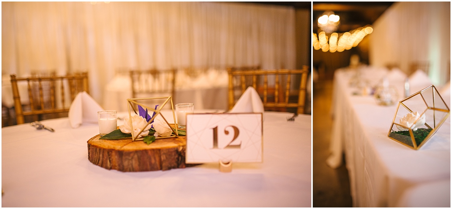 Geometric-themed garden party with lavender and gold details at Lord Hill Farms wedding.