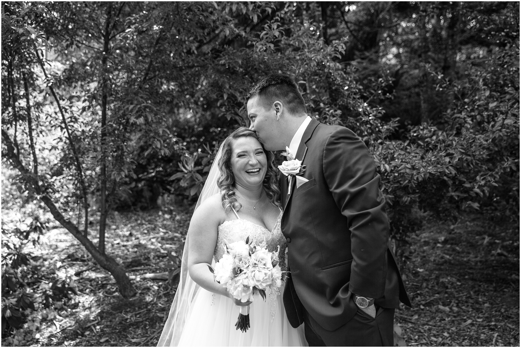 Classic black and white bride and groom portrait before Pickering Barn wedding in Issaquah Washington