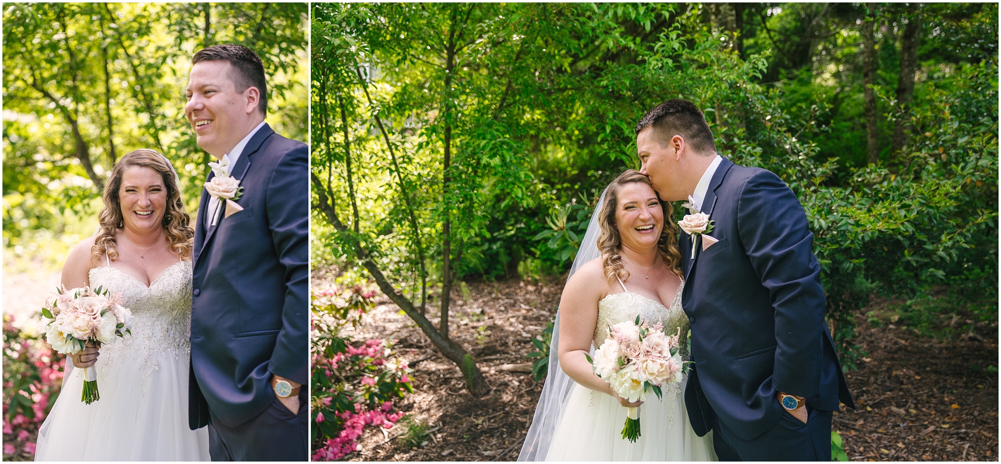 Bride and groom portraits under the trees in Issaquah Washington