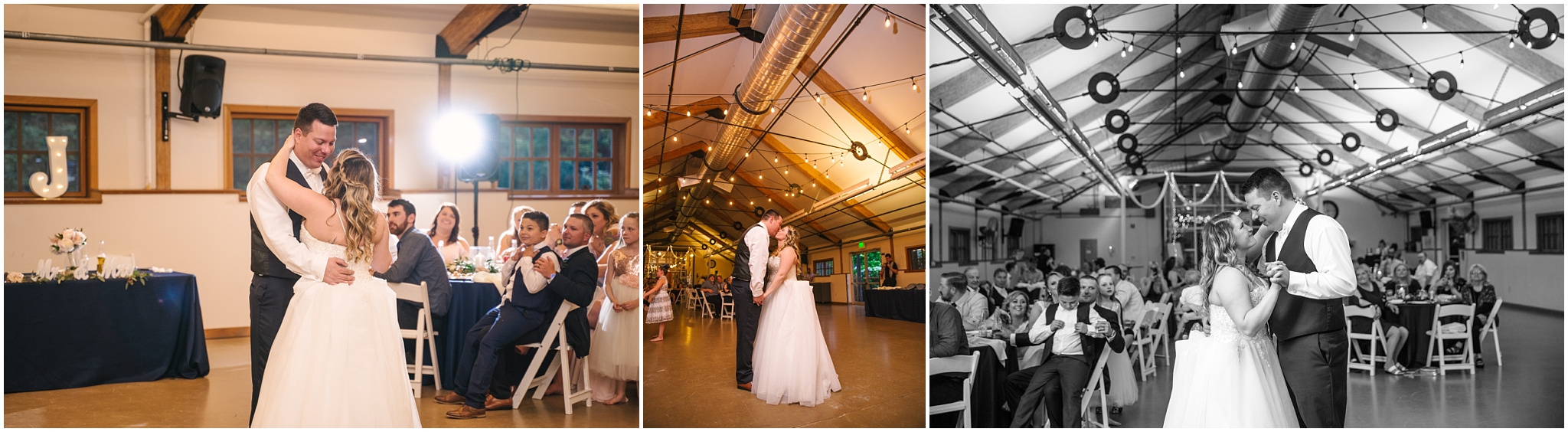 Bride and groom's first dance at Pickering Barn wedding reception in Issaquah Washington