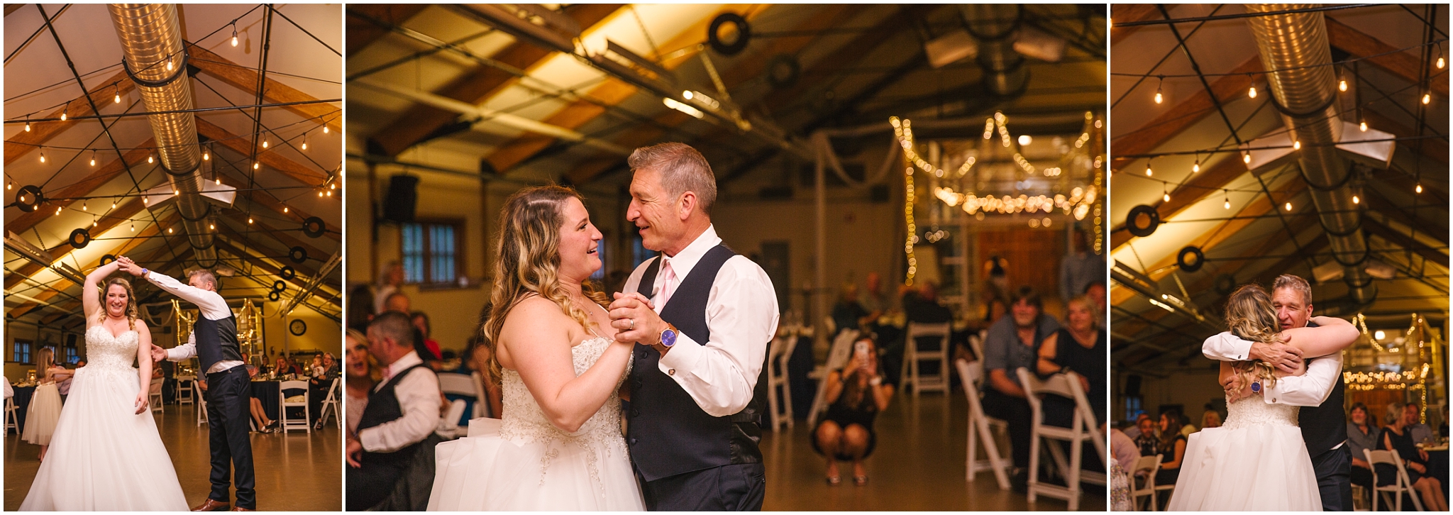 Bride dances with her father at Pickering Barn wedding reception in Issaquah Washington