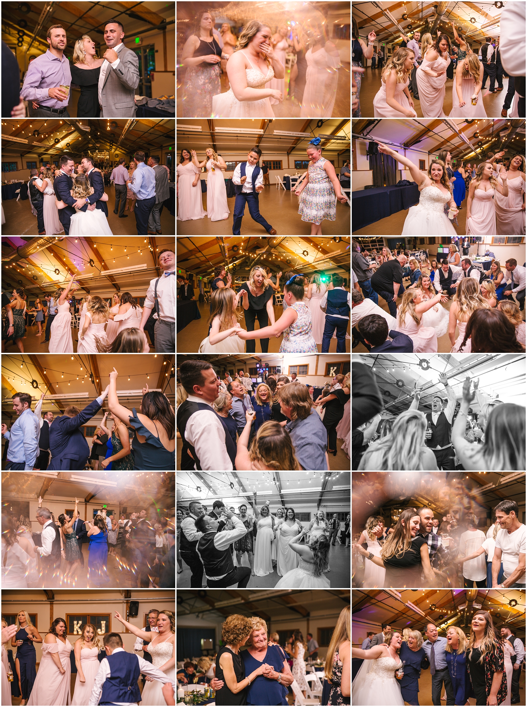 Guests dancing at Pickering Barn wedding reception in Issaquah Washington