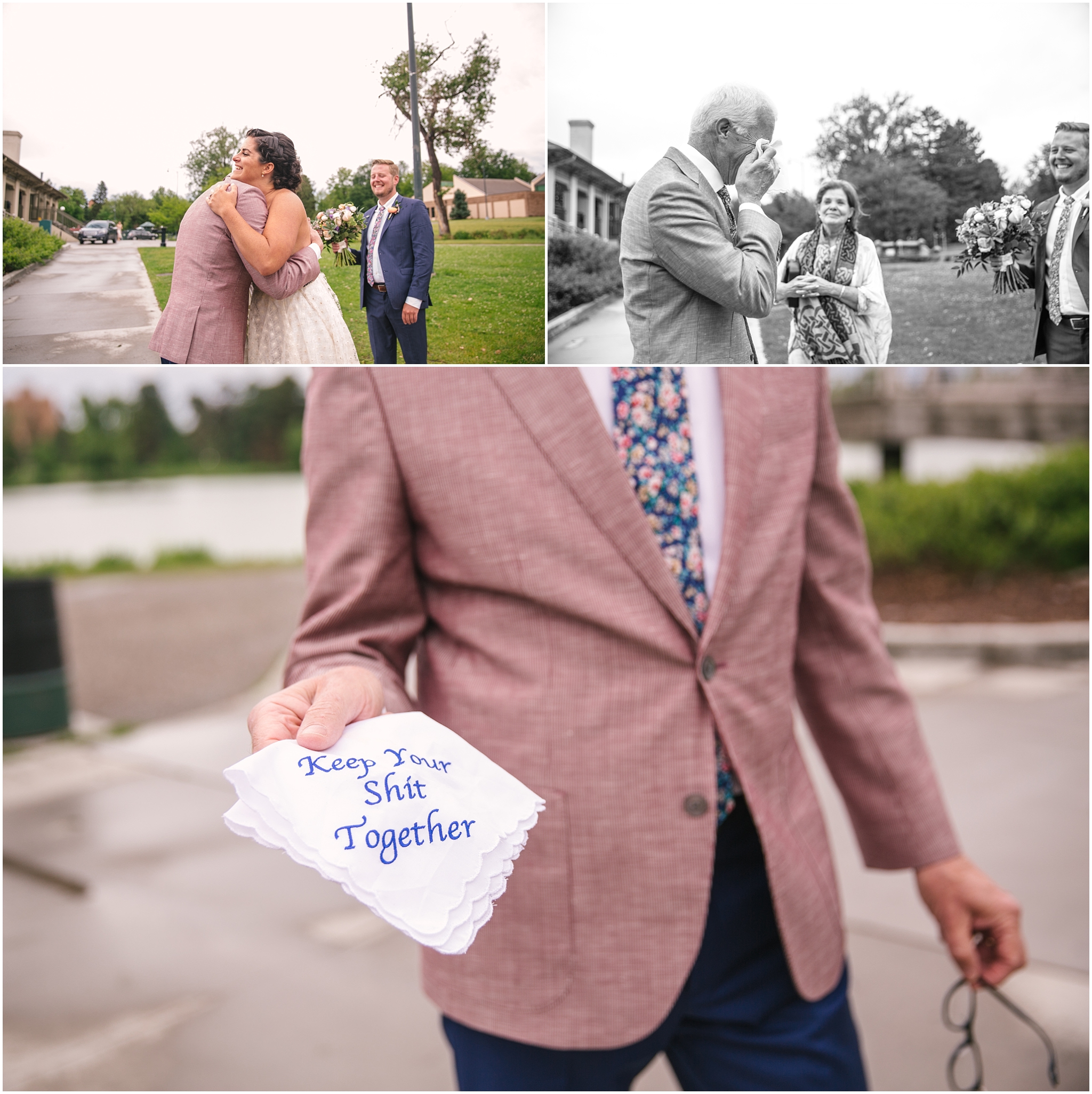 Emotional father of the bride with "get your shit together" handkerchief 