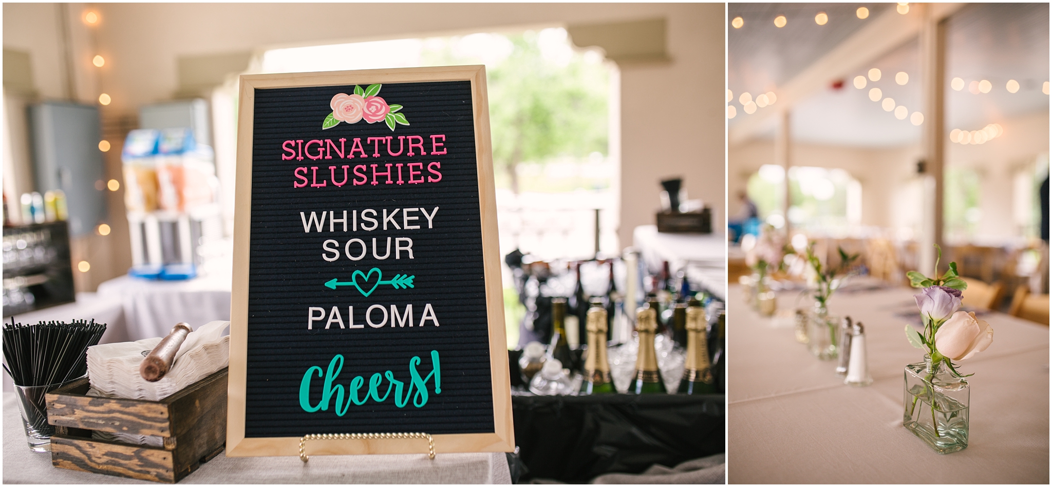 Signature slushie drinks for summer Washington Park Boathouse wedding in Denver Colorado