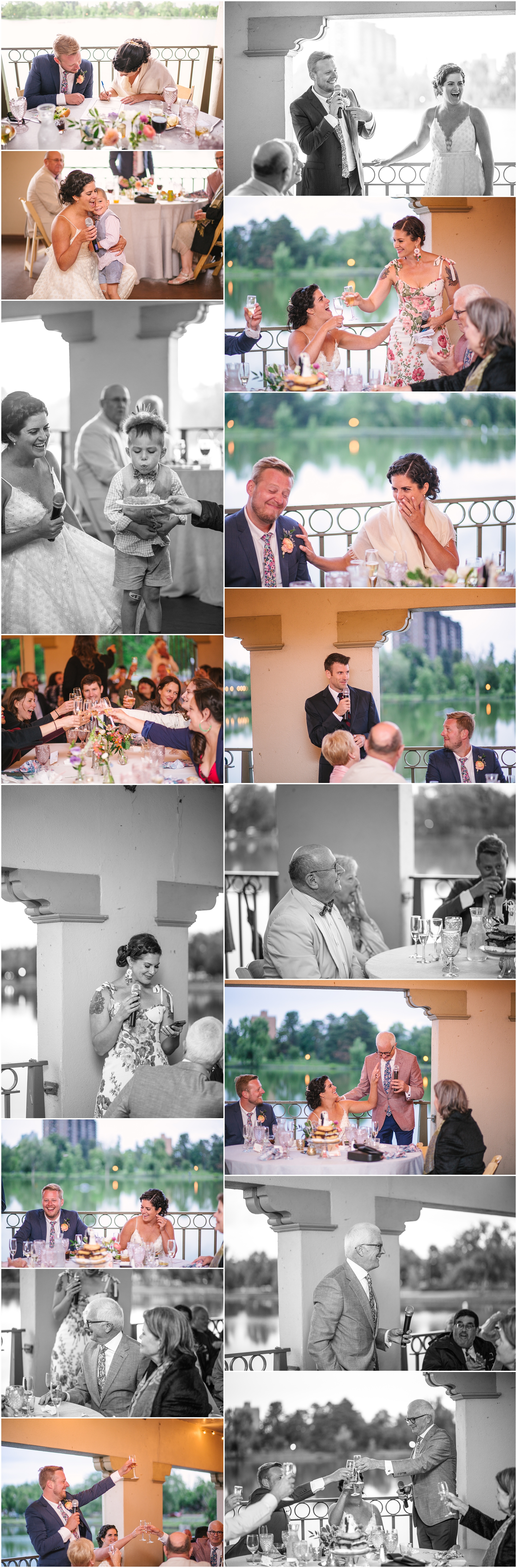 Toasts to the bride and groom at Washington Park Boathouse wedding reception in Denver Colorado