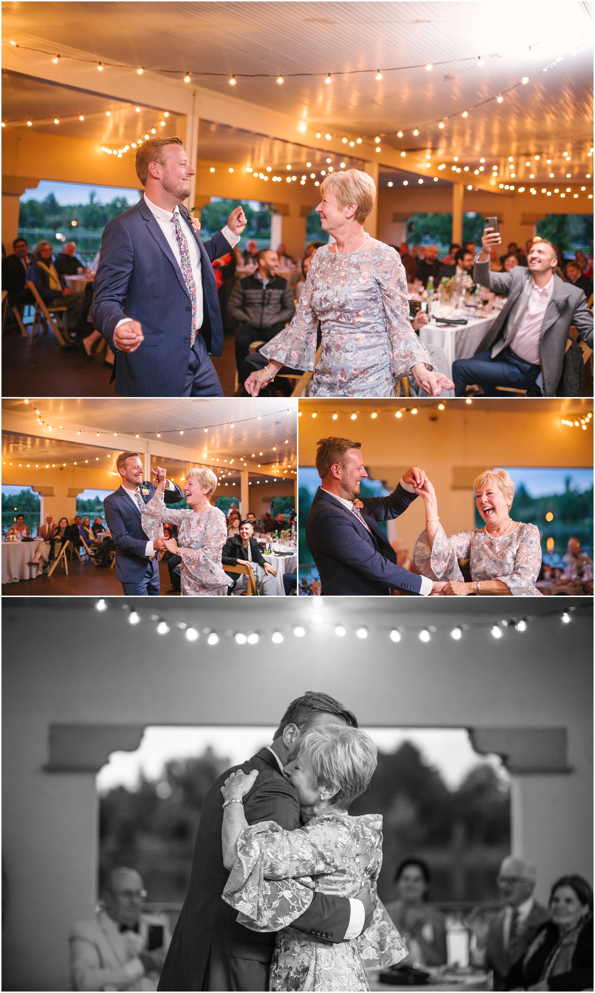 Groom dances with his mother at Washington Park Boathouse wedding in Denver Colorado