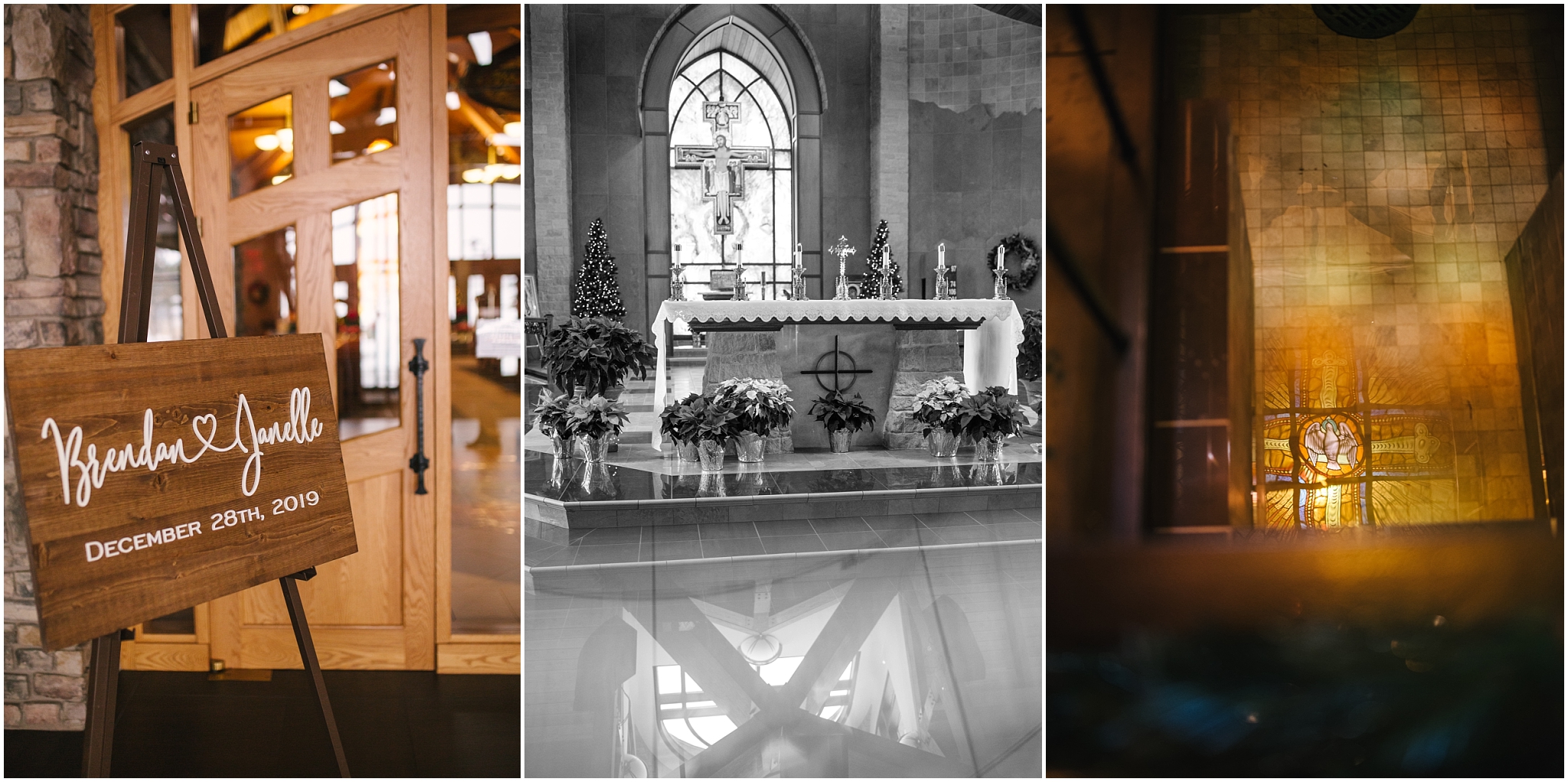 Winter wedding ceremony at St Francis of Assisi Catholic Church