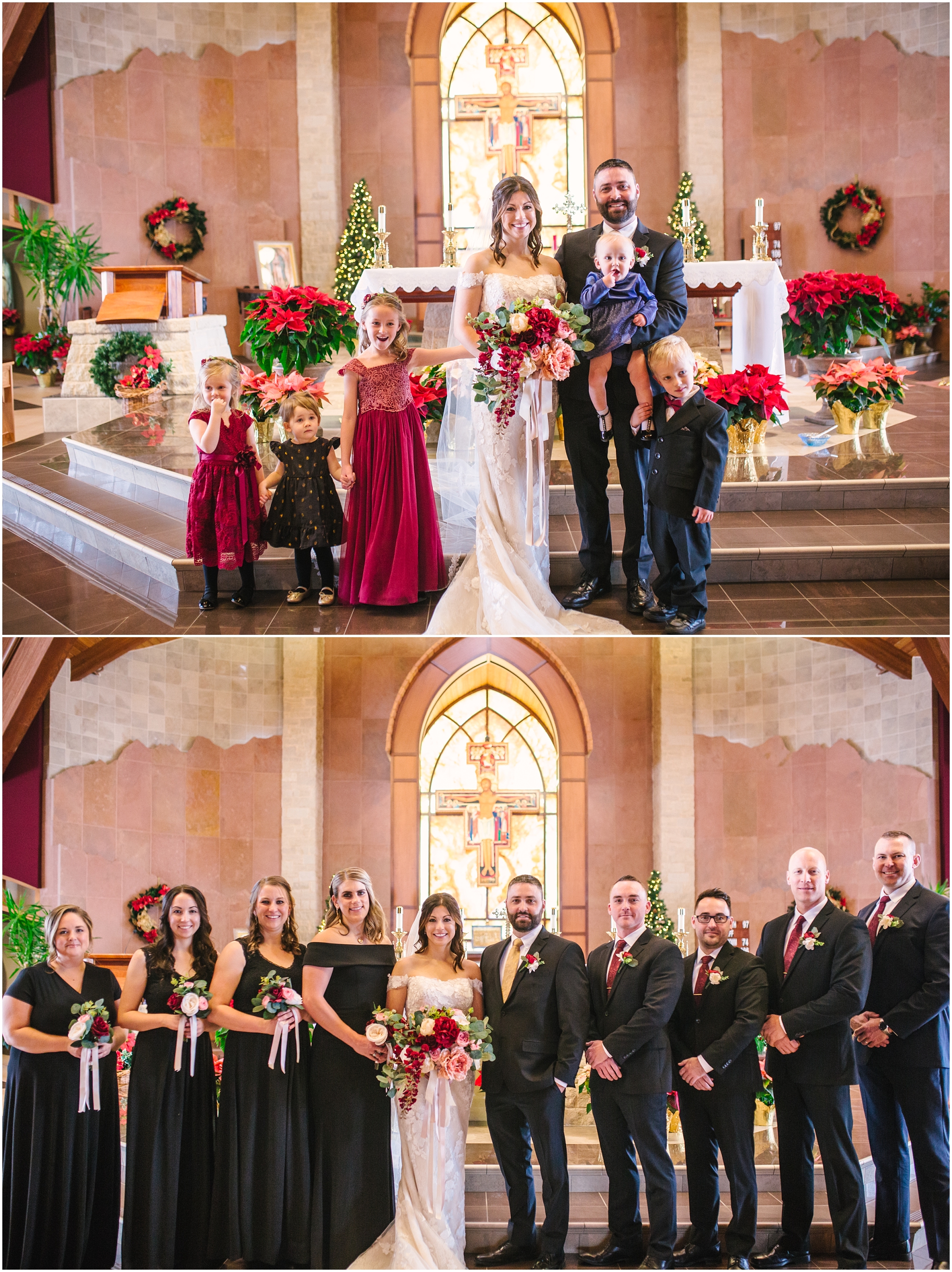 Formal bridal party portraits inside St Francis of Assisi Catholic Church