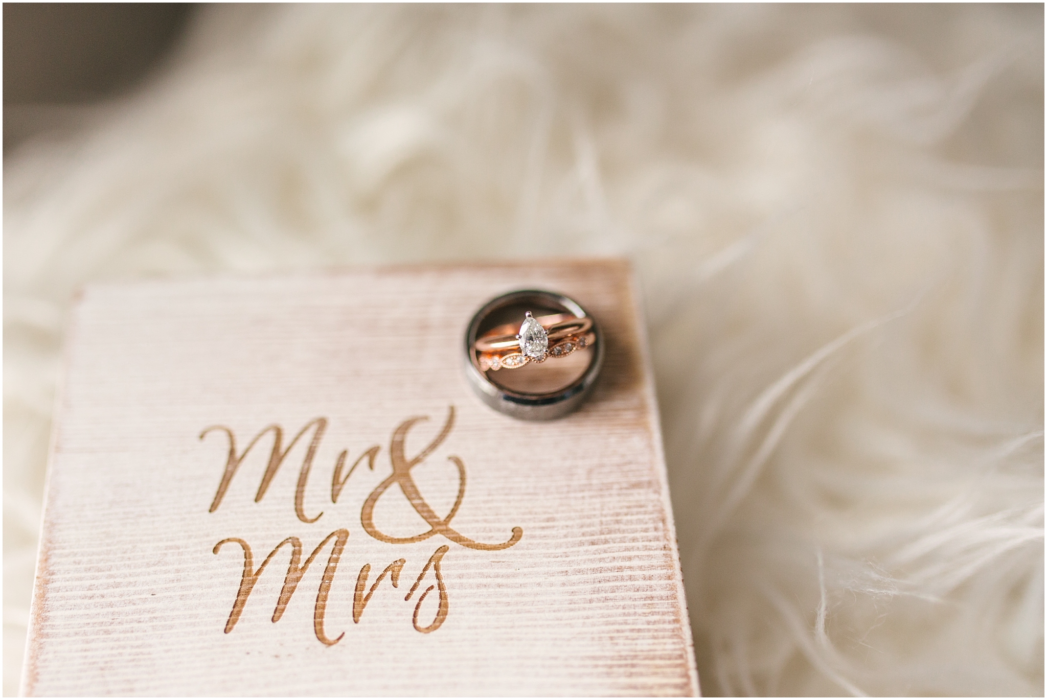Rose gold and tungsten wedding rings