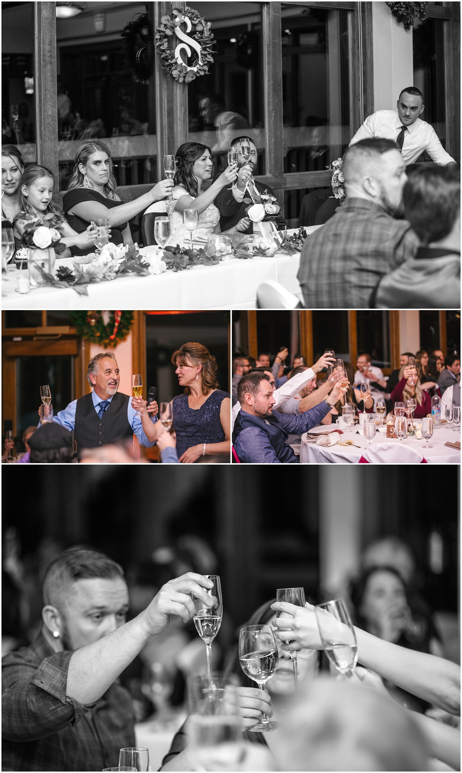 Champagne toasts at Arrowhead Golf Club wedding reception