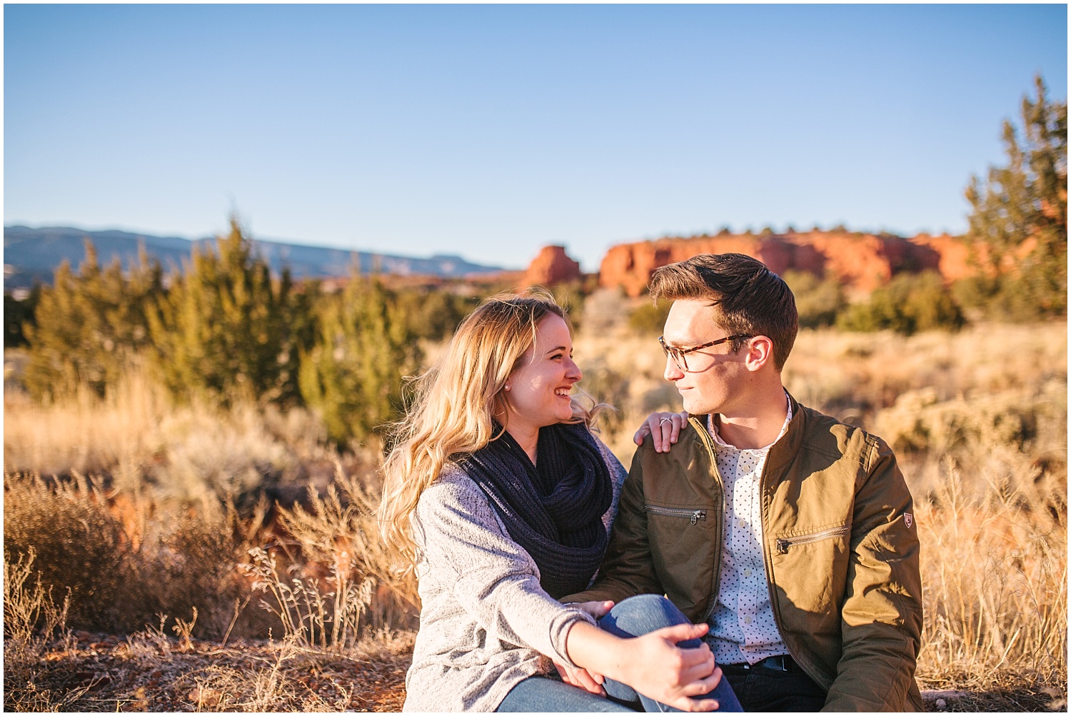 Couple laughing together at Jemez Red Rocks New Mexico