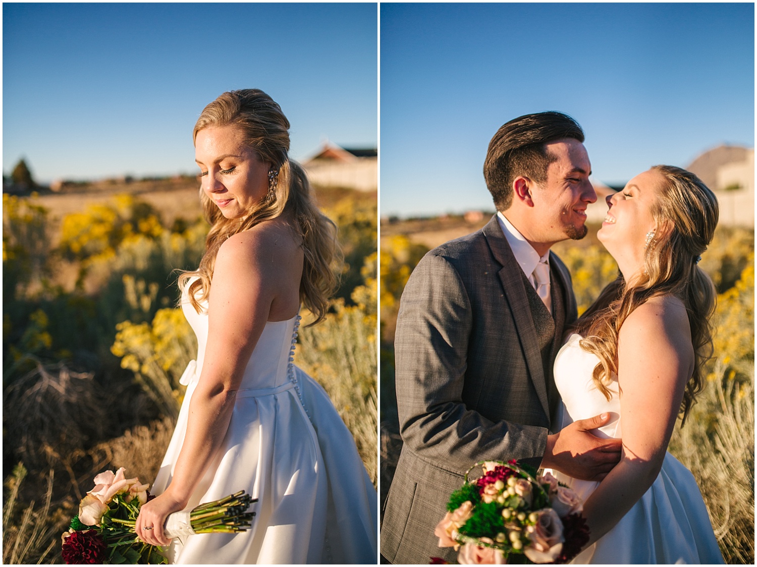 Bridal portrait at golden hour in Albuquerque New Mexico | Dress by Ann Matthews