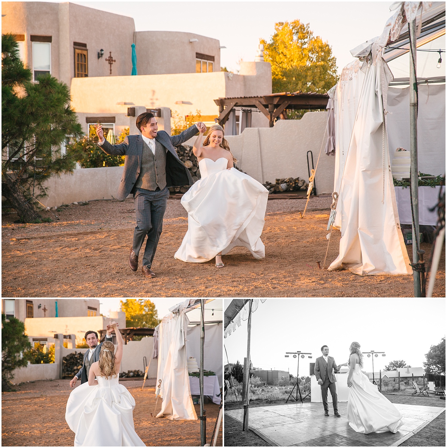Bride and groom's entrance to backyard wedding reception in NE Albuquerque Acres New Mexico