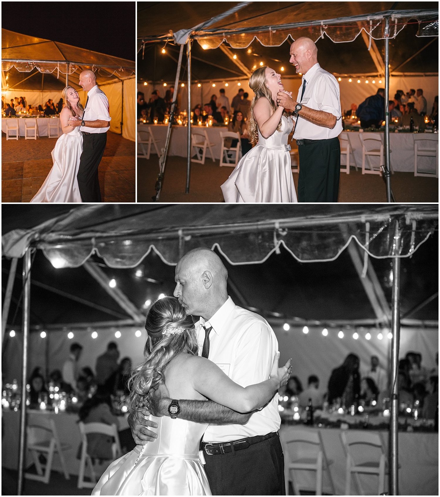 Bride dancing with her stepdad at backyard wedding in NE Albuquerque Acres