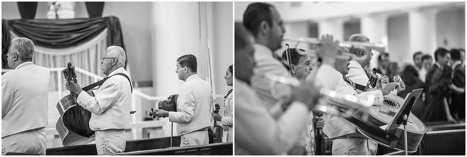 Mariachi band plays during wedding ceremony at Church of the Incarnation Catholic Church in Rio Rancho New Mexico