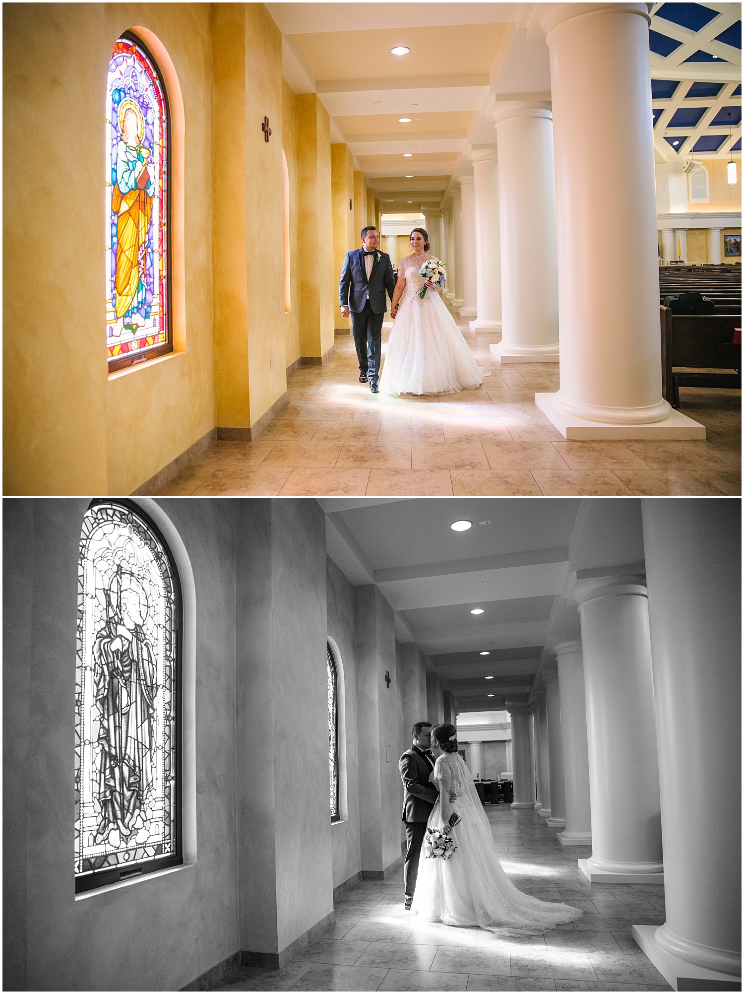 Bride and groom formal portraits at Church of the Incarnation Catholic Church wedding ceremony