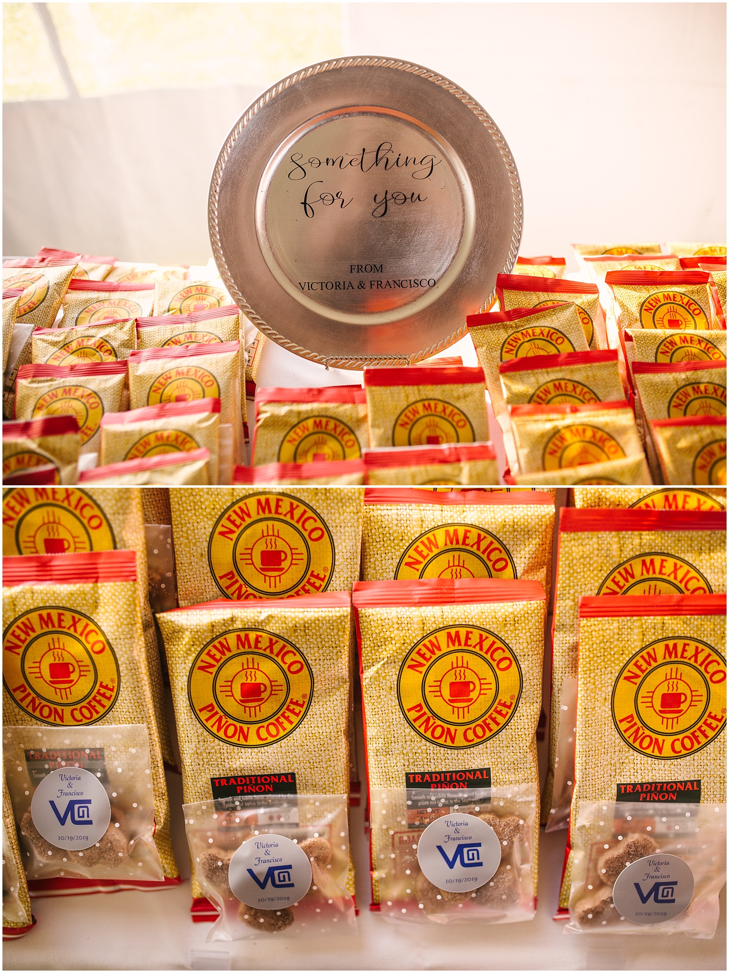 Classic New Mexico wedding with New Mexico Pinon Coffee and biscochito favors for all guests
