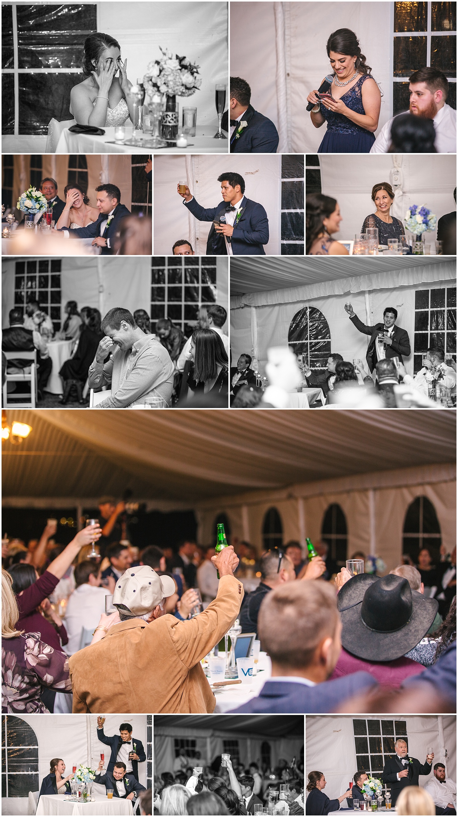 Toasts to the bride and groom under the tent at Prairie Star Restaurant wedding