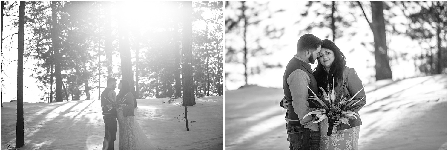 Winter elopement photos in the snow in Black Forest Colorado