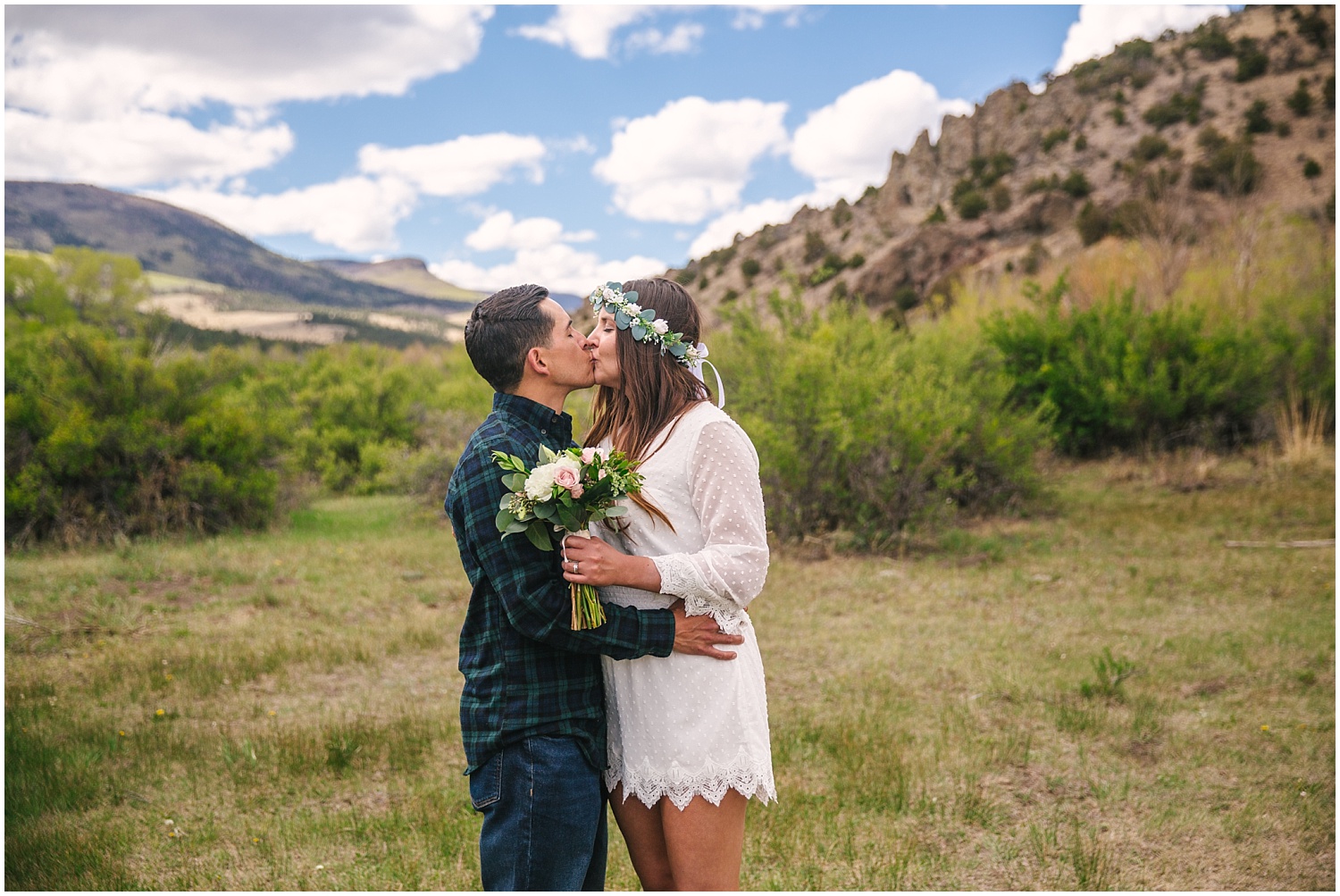 Bride and groom kissing at their Colorado elopement in the Rio Grande National Forest