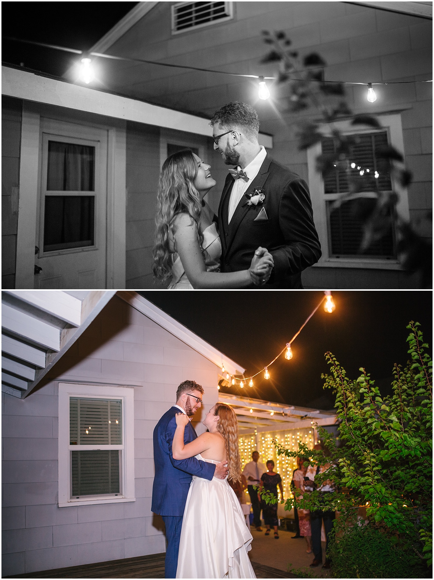 Bride and groom's first dance at their intimate backyard wedding celebration