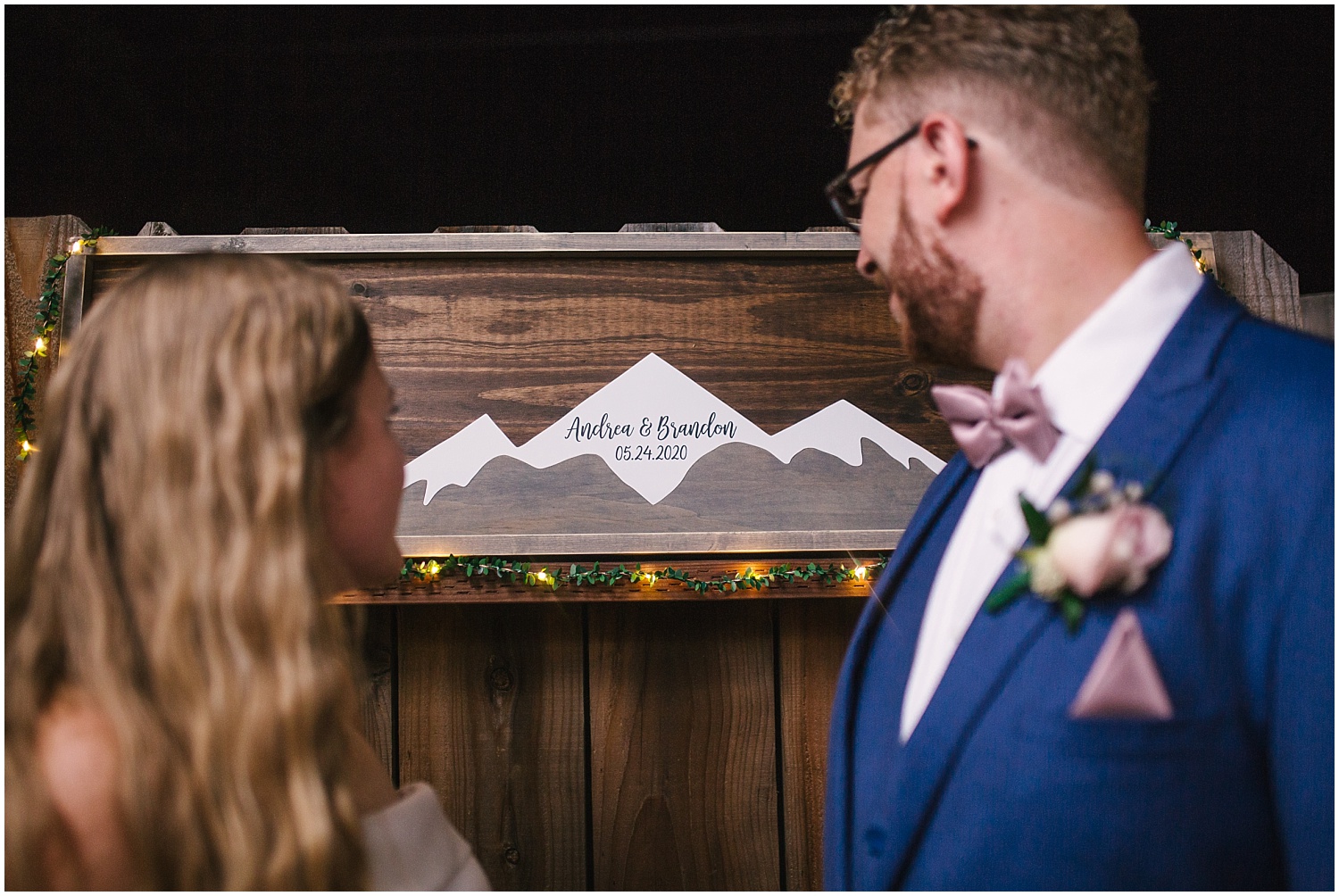 Wooden mountain display for wedding guestbook