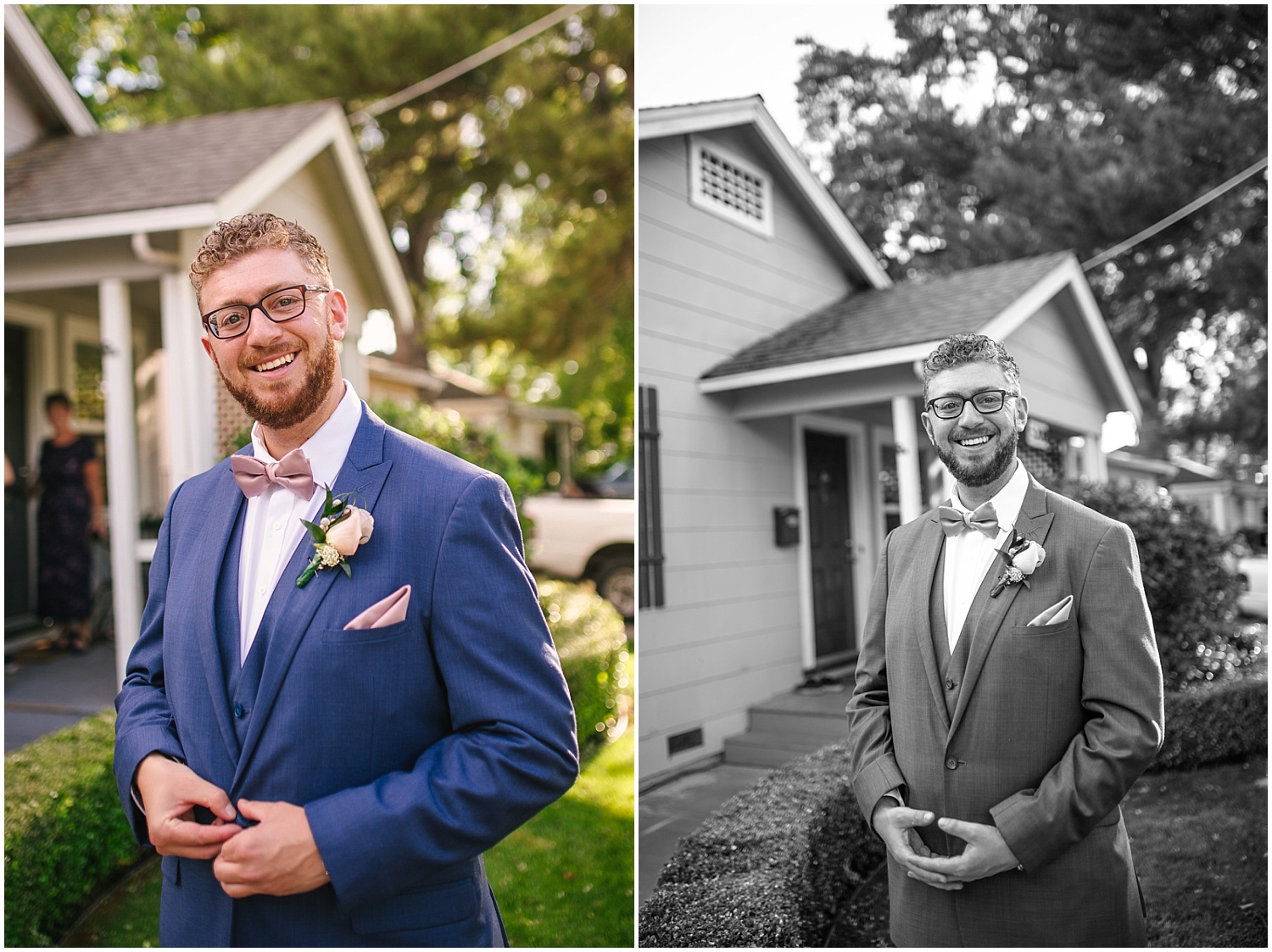 Formal portraits of the groom in navy suit