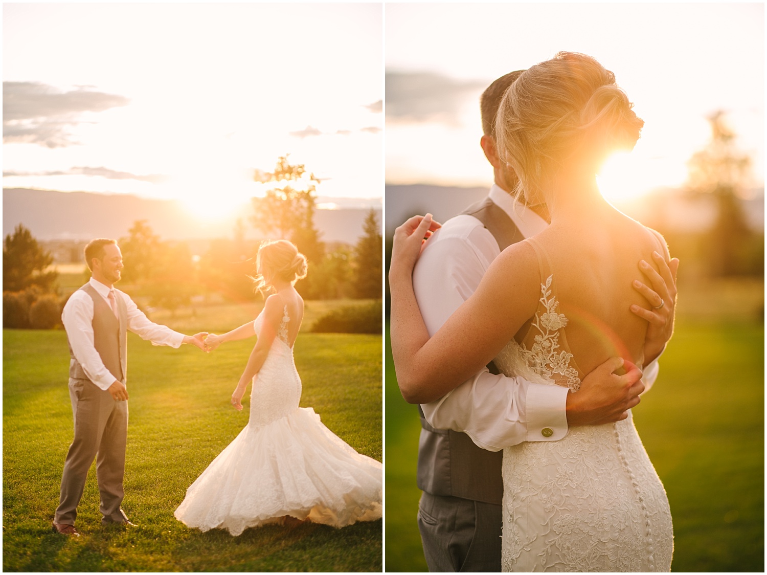 Golden hour portraits of the bride and groom in Colorado Springs