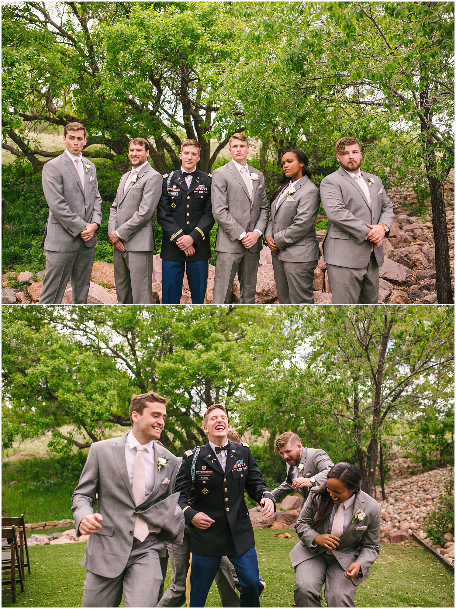 Groomsmen portraits at military wedding at Creekside Event Center in Colorado Springs