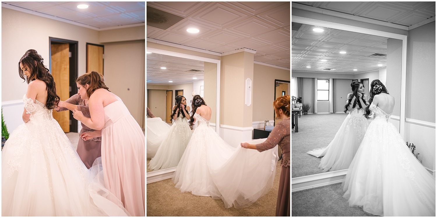 Bride getting ready for wedding at Creekside Event Center in Colorado Springs