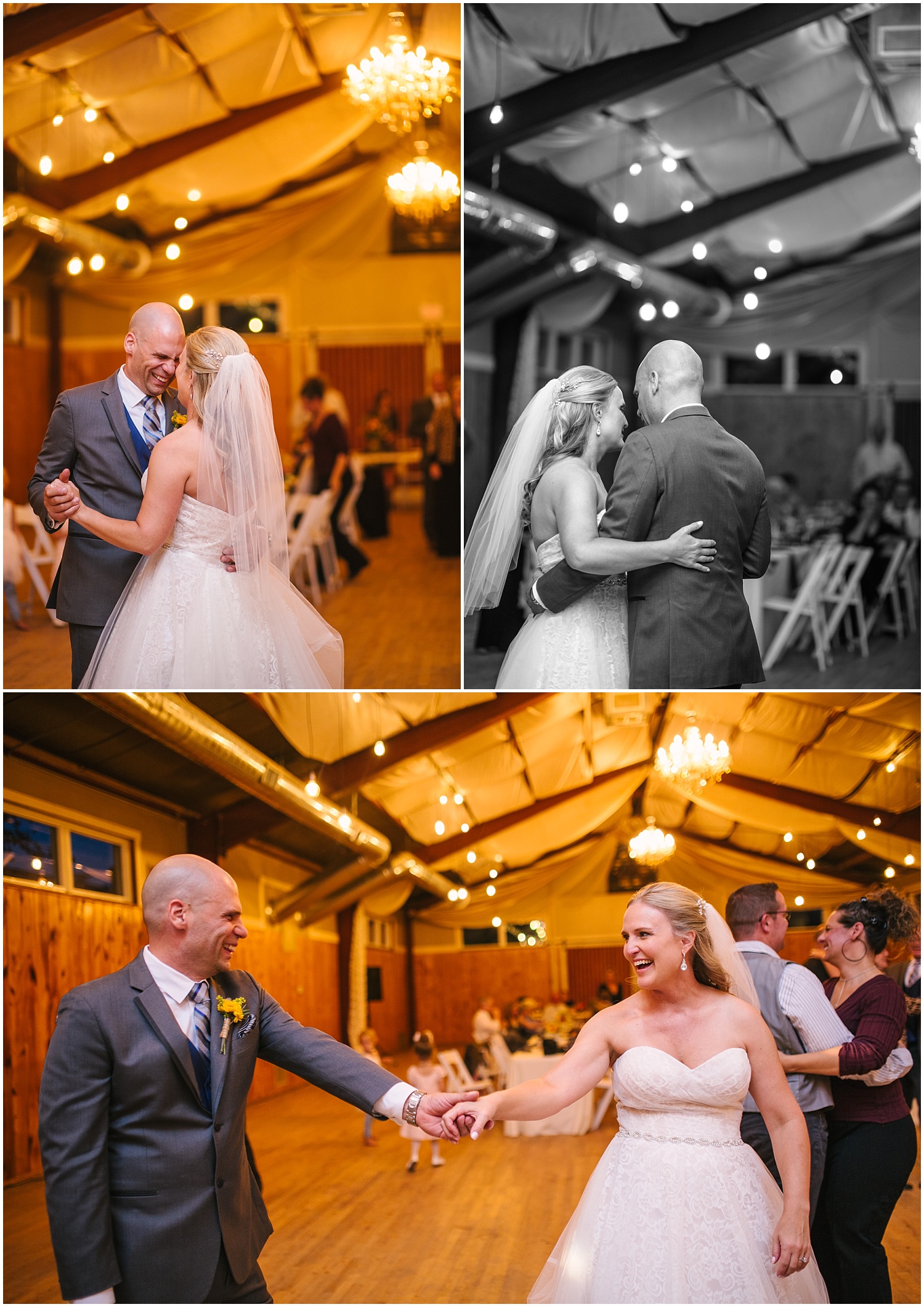 Bride and groom's first dance at Rustic Lace Barn wedding reception