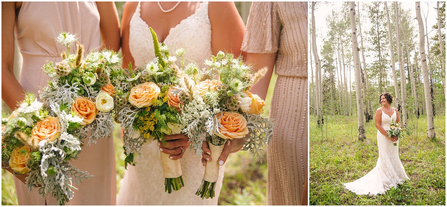 Bright and summery bouquets by Poppy & Pine for Colorado mountain wedding