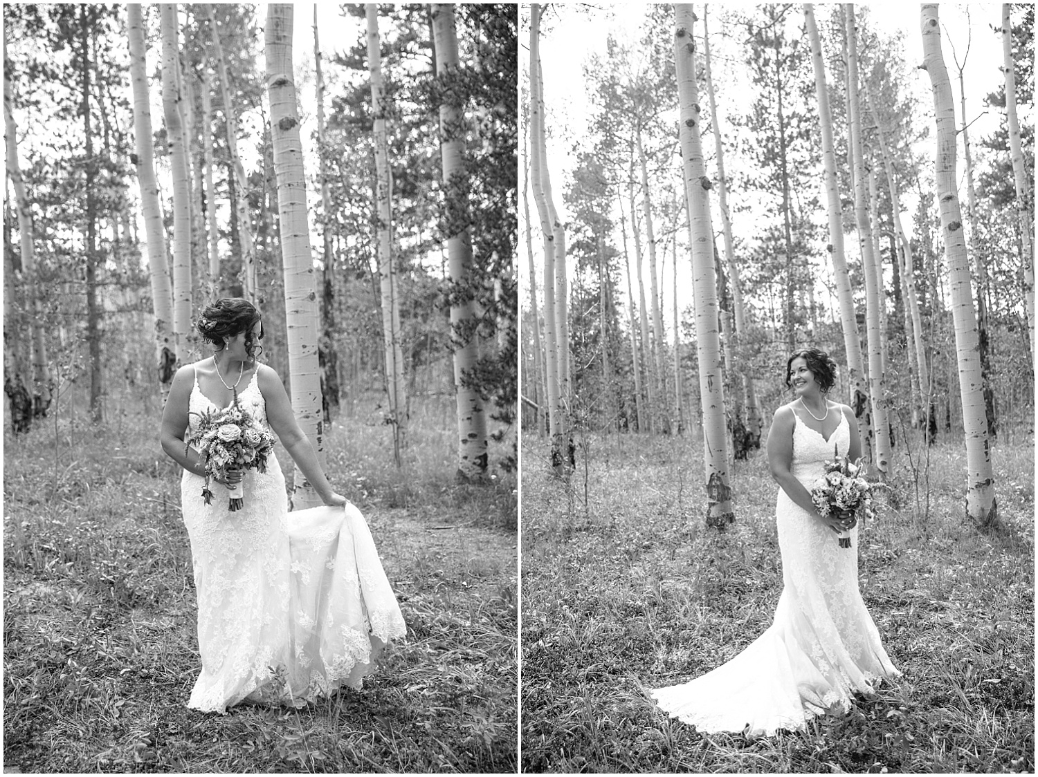 Black and white bridal portraits in Kenosha Pass Colorado
