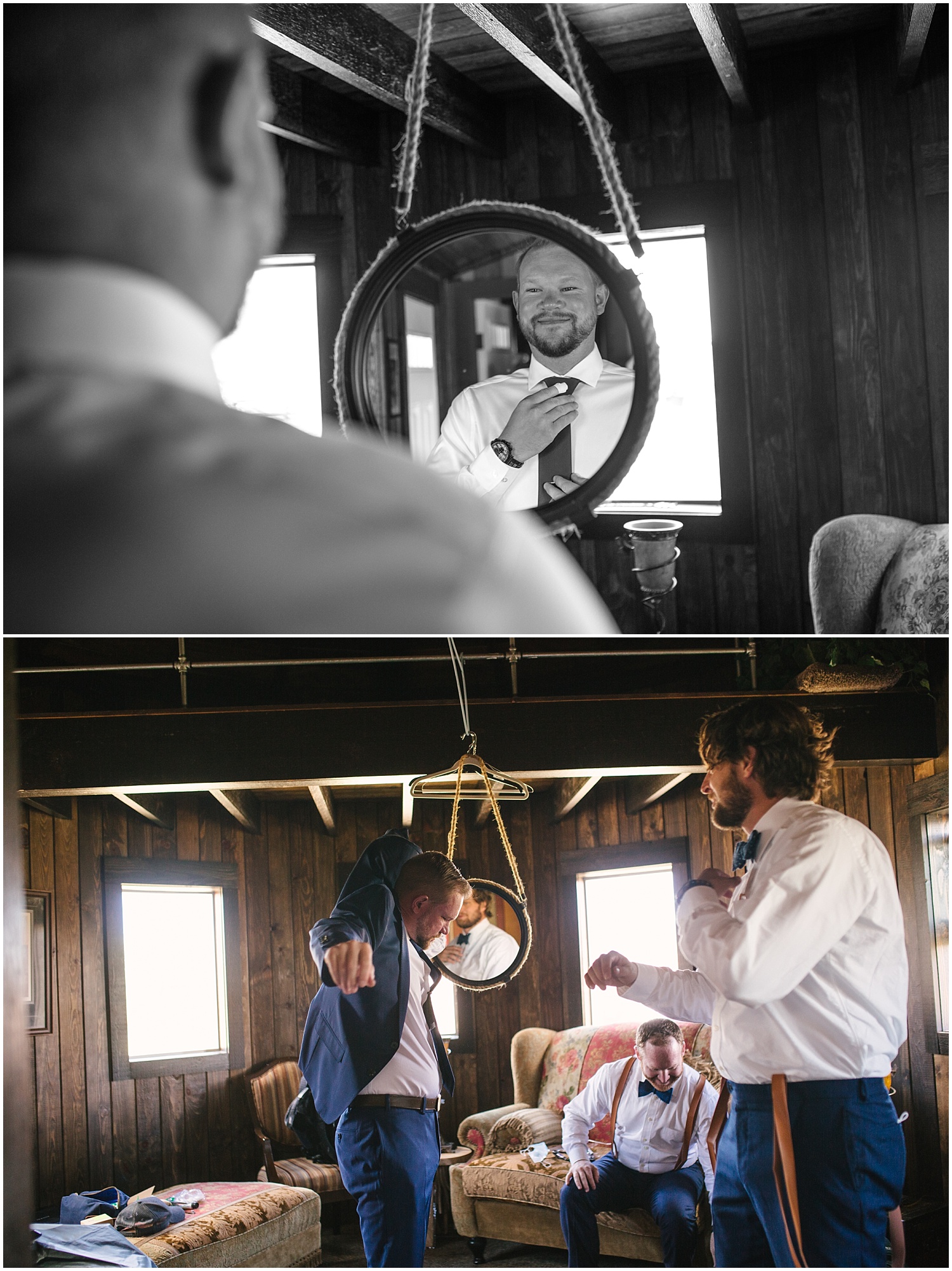 Groom getting ready for wedding at Guyton Ranch