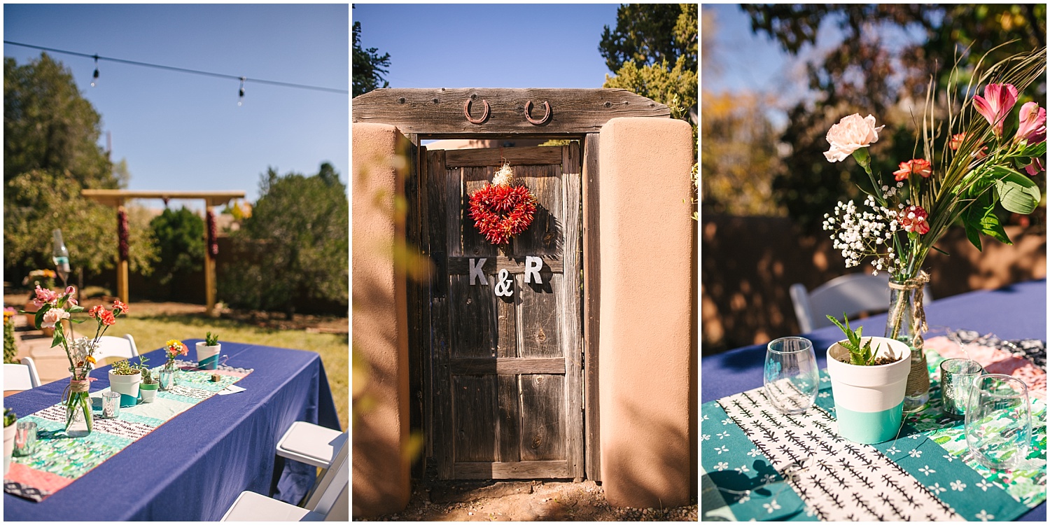 colorful cactus and chile details for backyard wedding in Santa Fe New Mexico