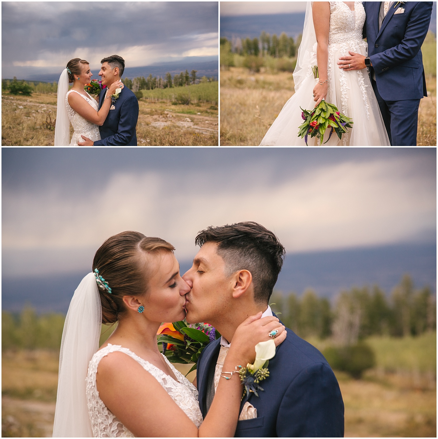 The happy couple kissing after Albuquerque elopement at Sandia Crest