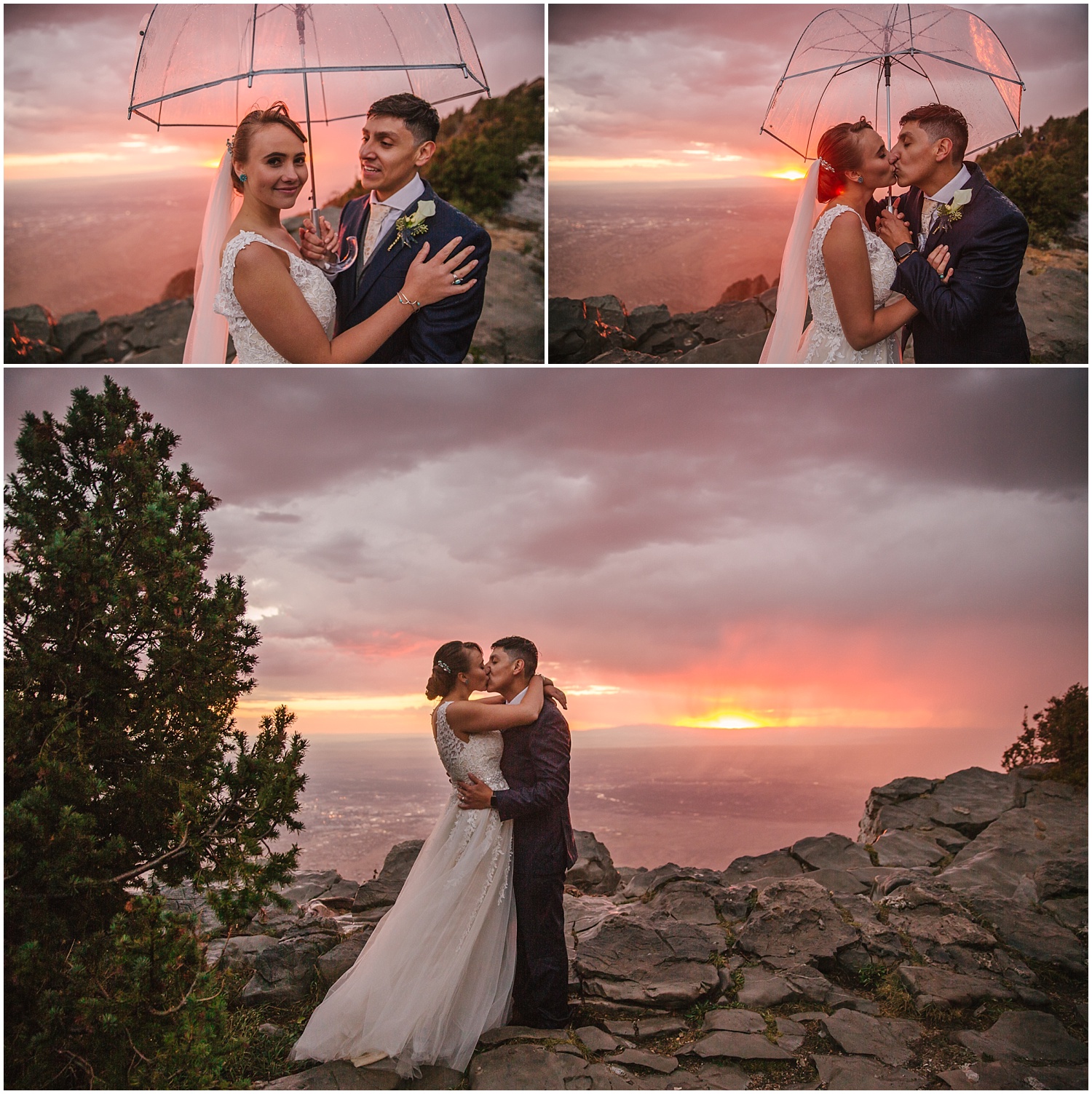 Sunset portraits of the bride and groom for Albuquerque elopement at Sandia Crest