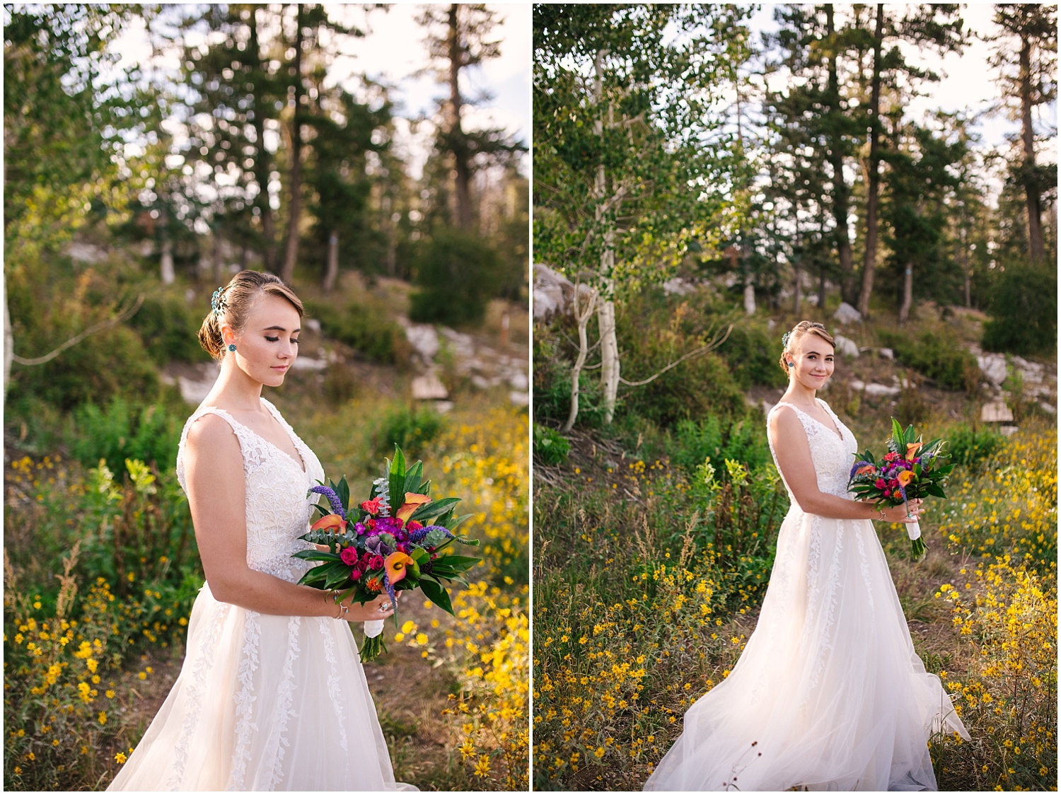 Summer bridal portraits in the Sandia Mountains for Albuquerque elopement