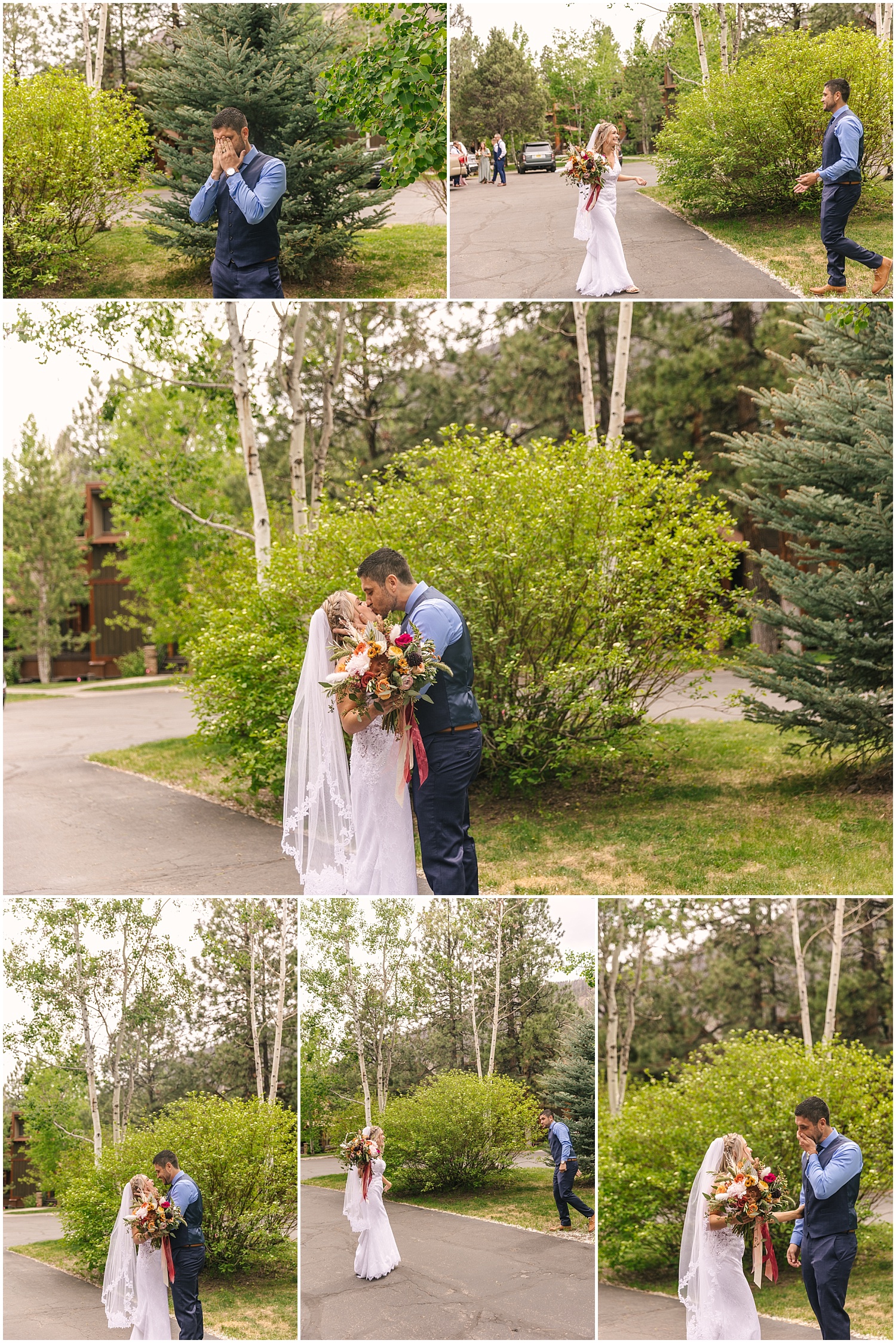 Bride and groom's first look before wedding at Glacier Club in Durango Colorado