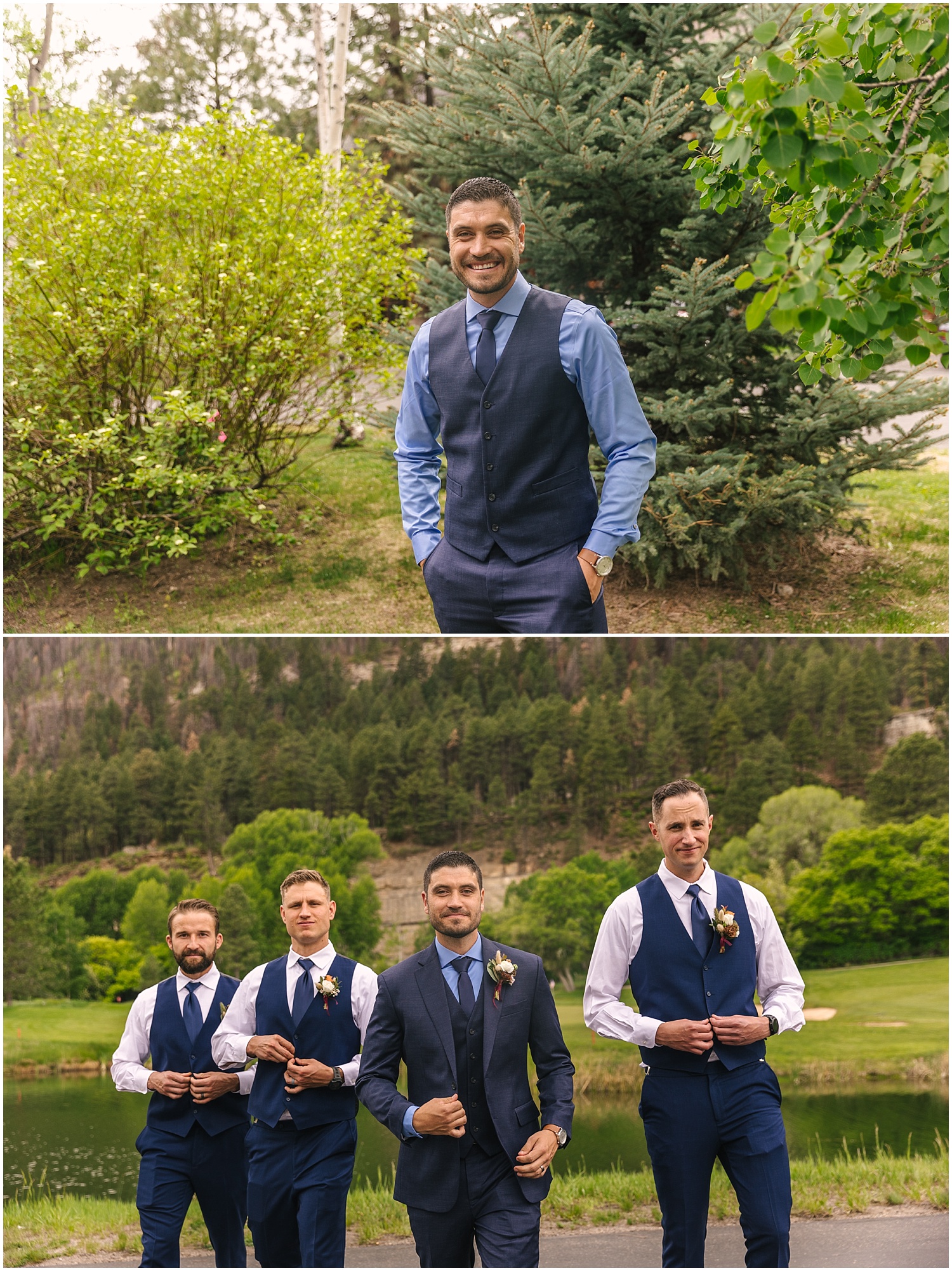 Casual groom with groomsmen portraits at Glacier Club