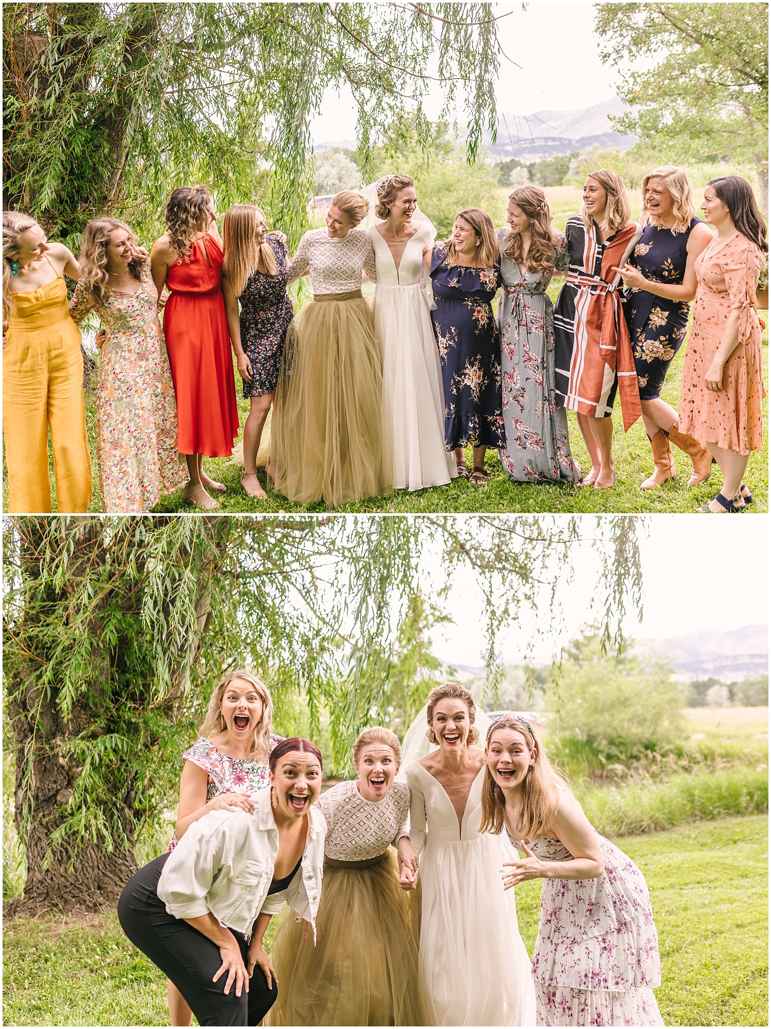 Unofficial wedding party photos with the brides and their friends