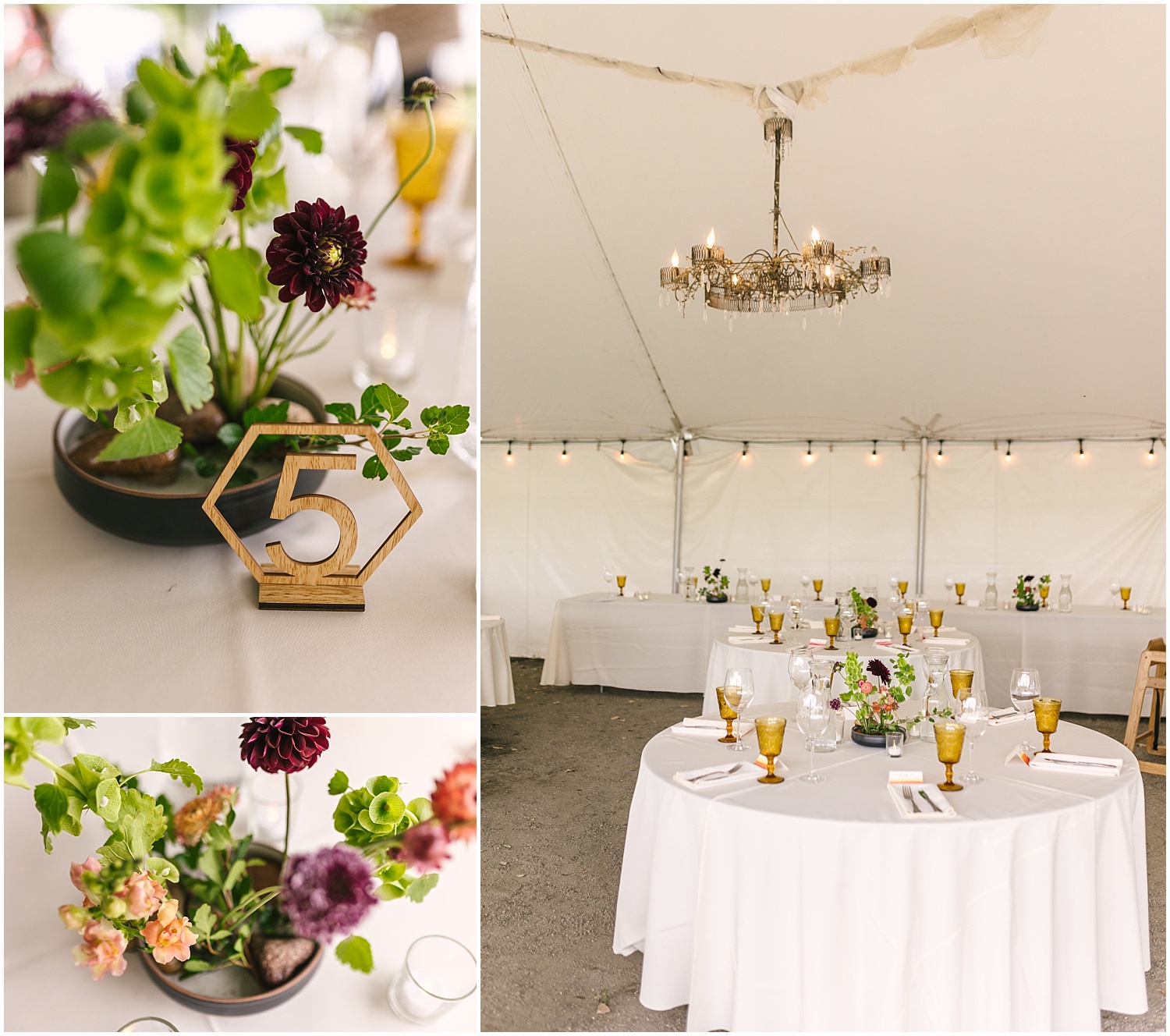 Minimalist floral centerpieces by Rowdy Poppy for beautiful enchanted garden wedding at Pastures of Plenty