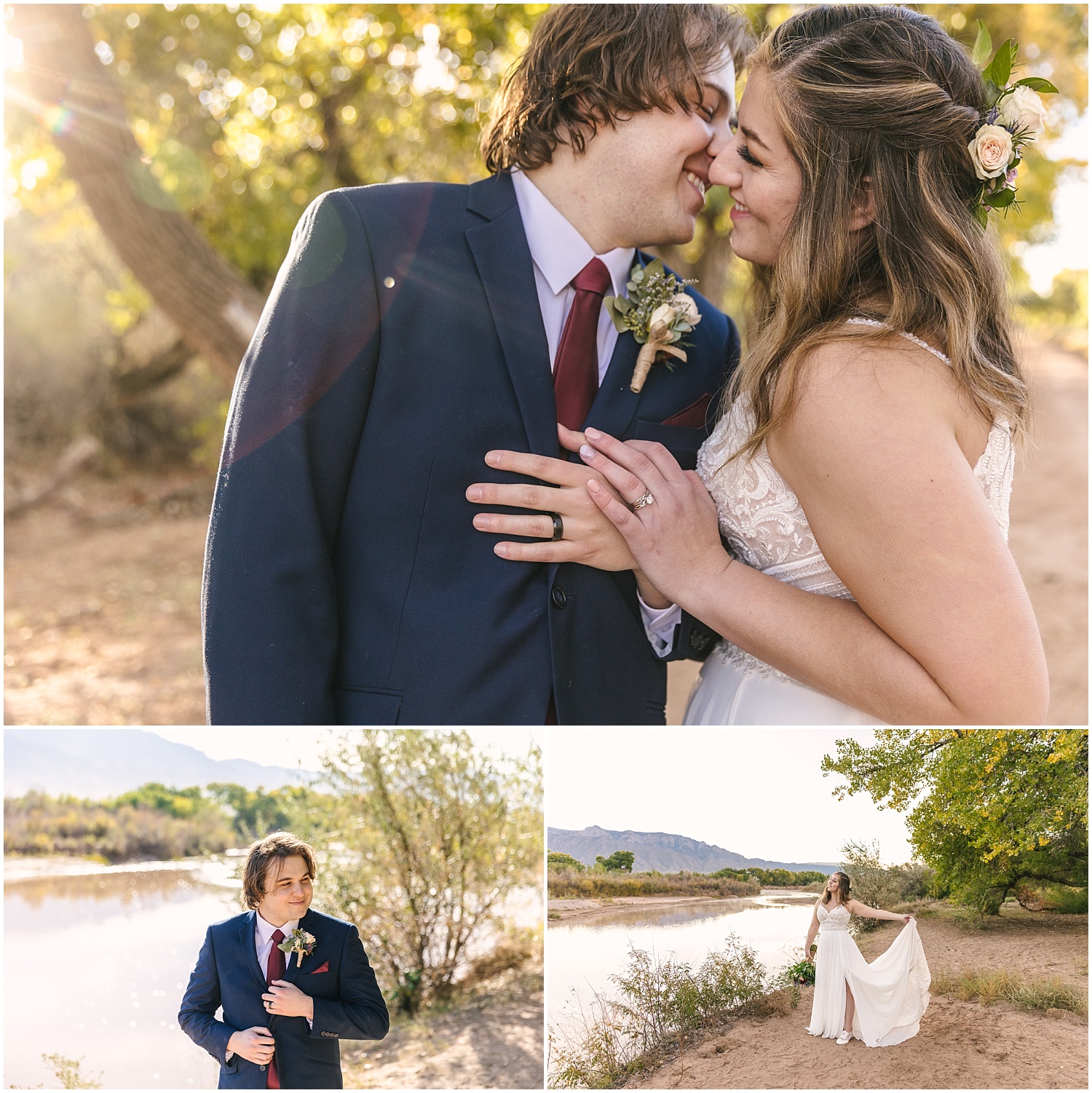 Bride and groom portraits in the bosque for Albuquerque elopement