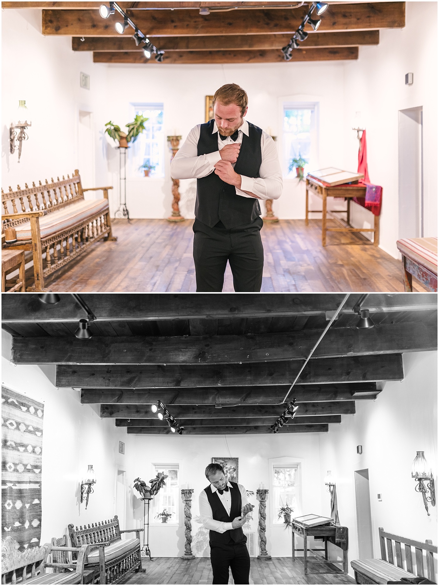 Groom getting ready at Casa Perea Art Space