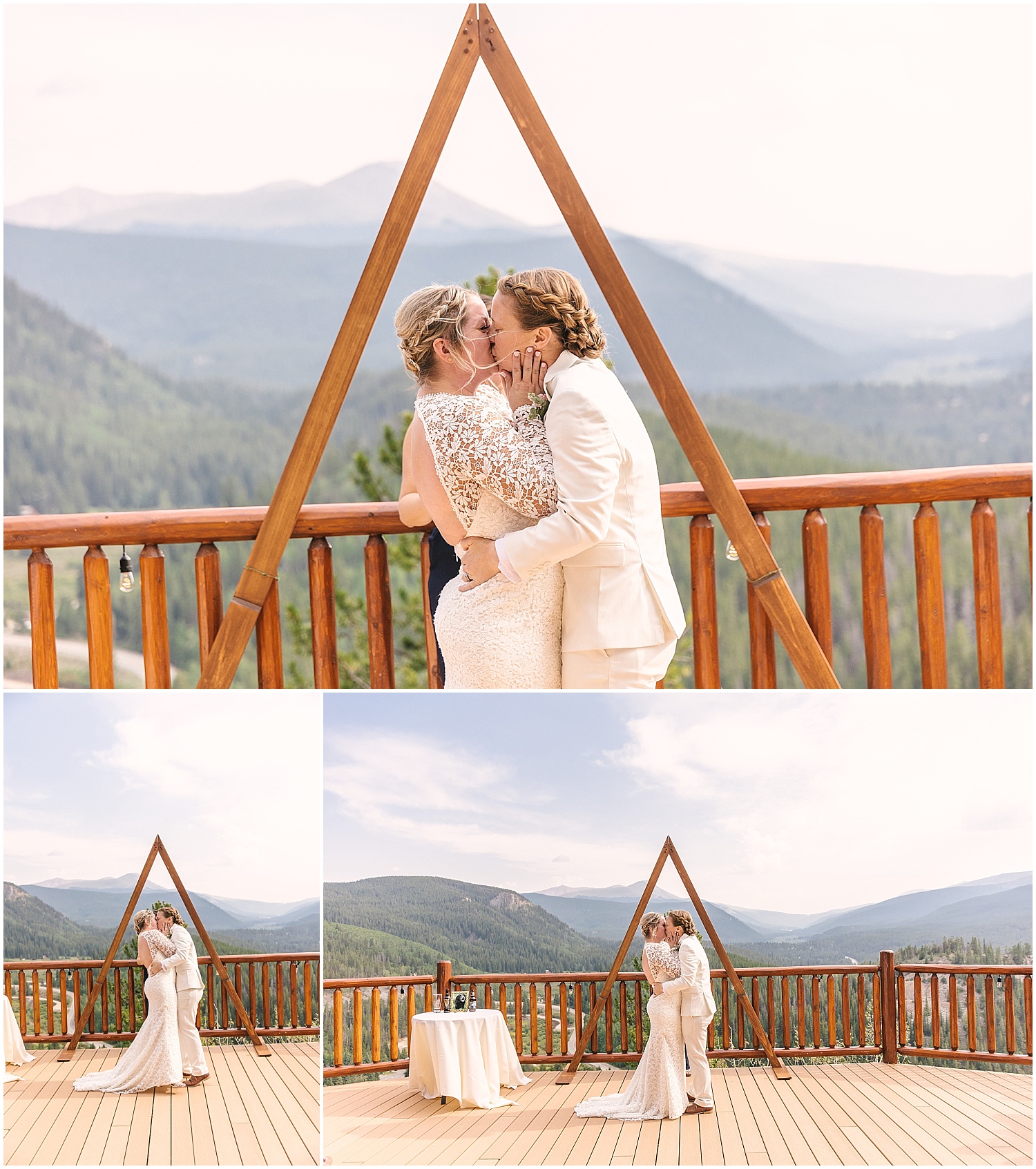 Two brides have first kiss at wedding ceremony at the Lodge at Breckenridge