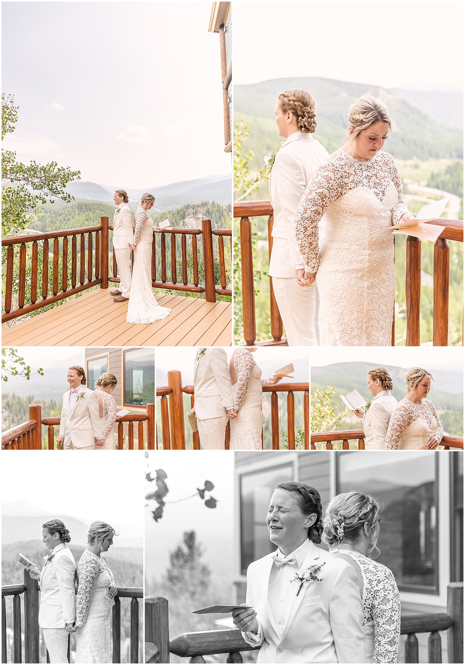 Two brides read their vows to each other back to back before wedding ceremony at the Lodge at Breckenridge