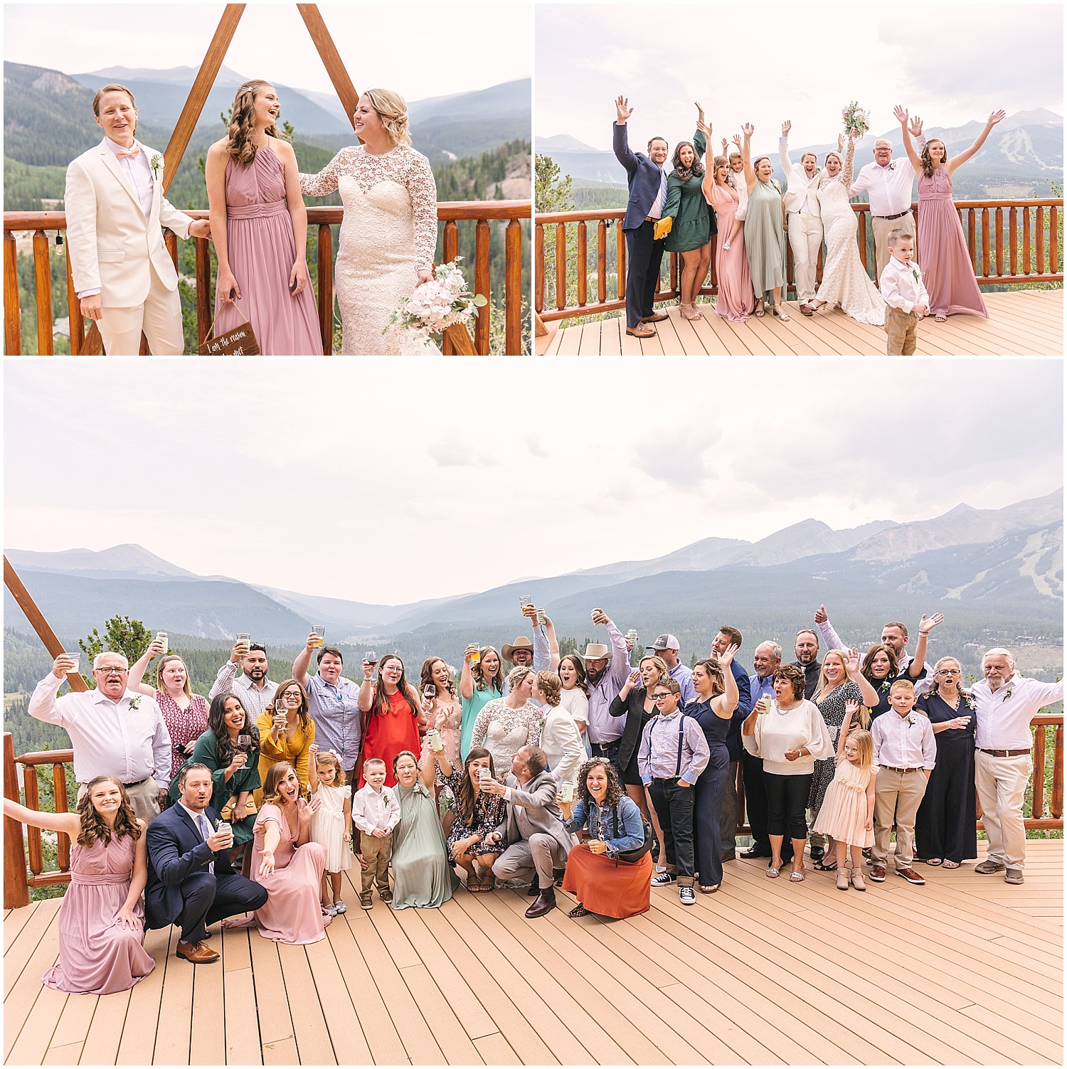 Fun big group photos with the guests of wedding at the Lodge at Breckenridge