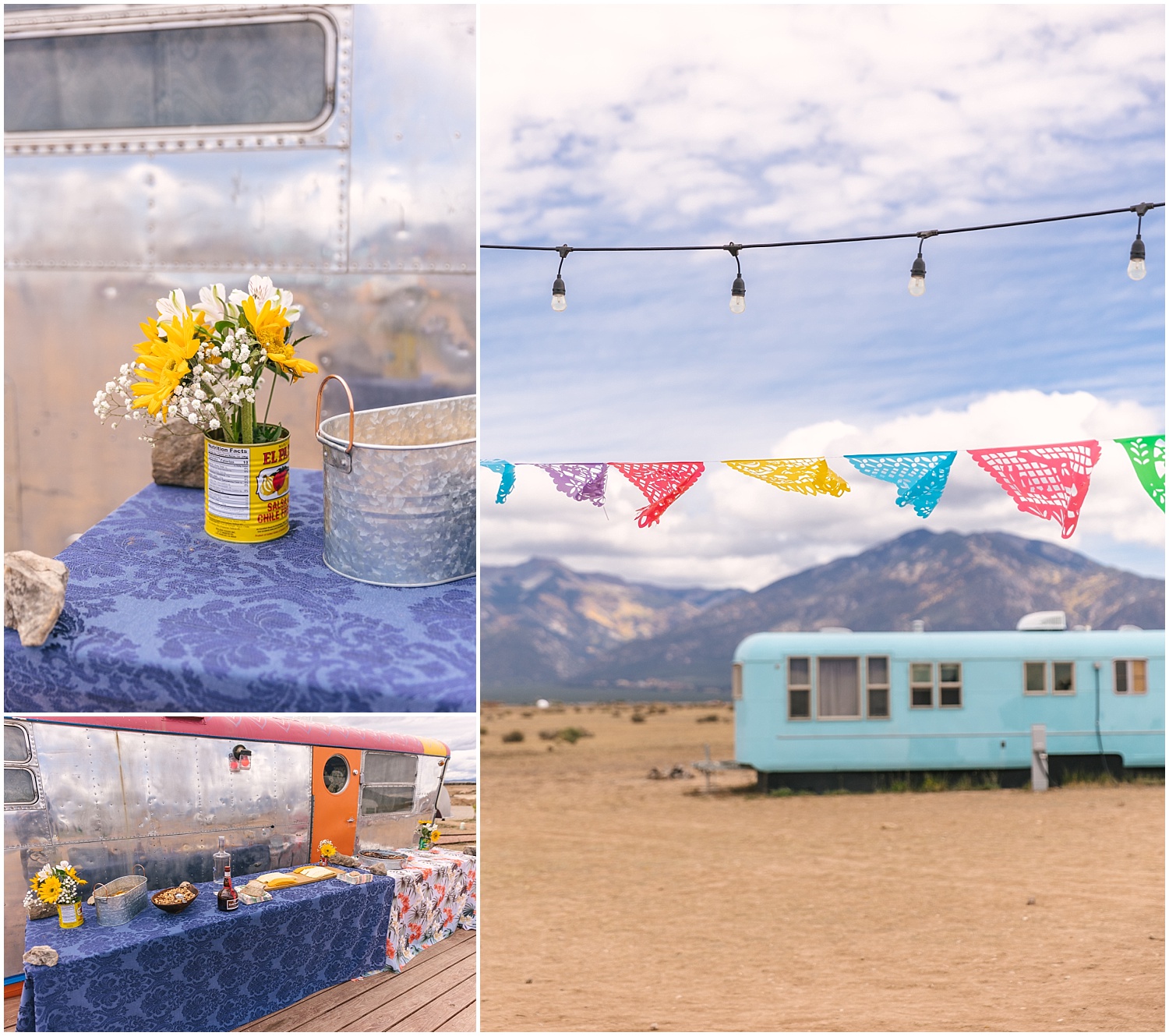 simple camping decor for trailer park wedding at Hotel Luna Mystica in Taos New Mexico