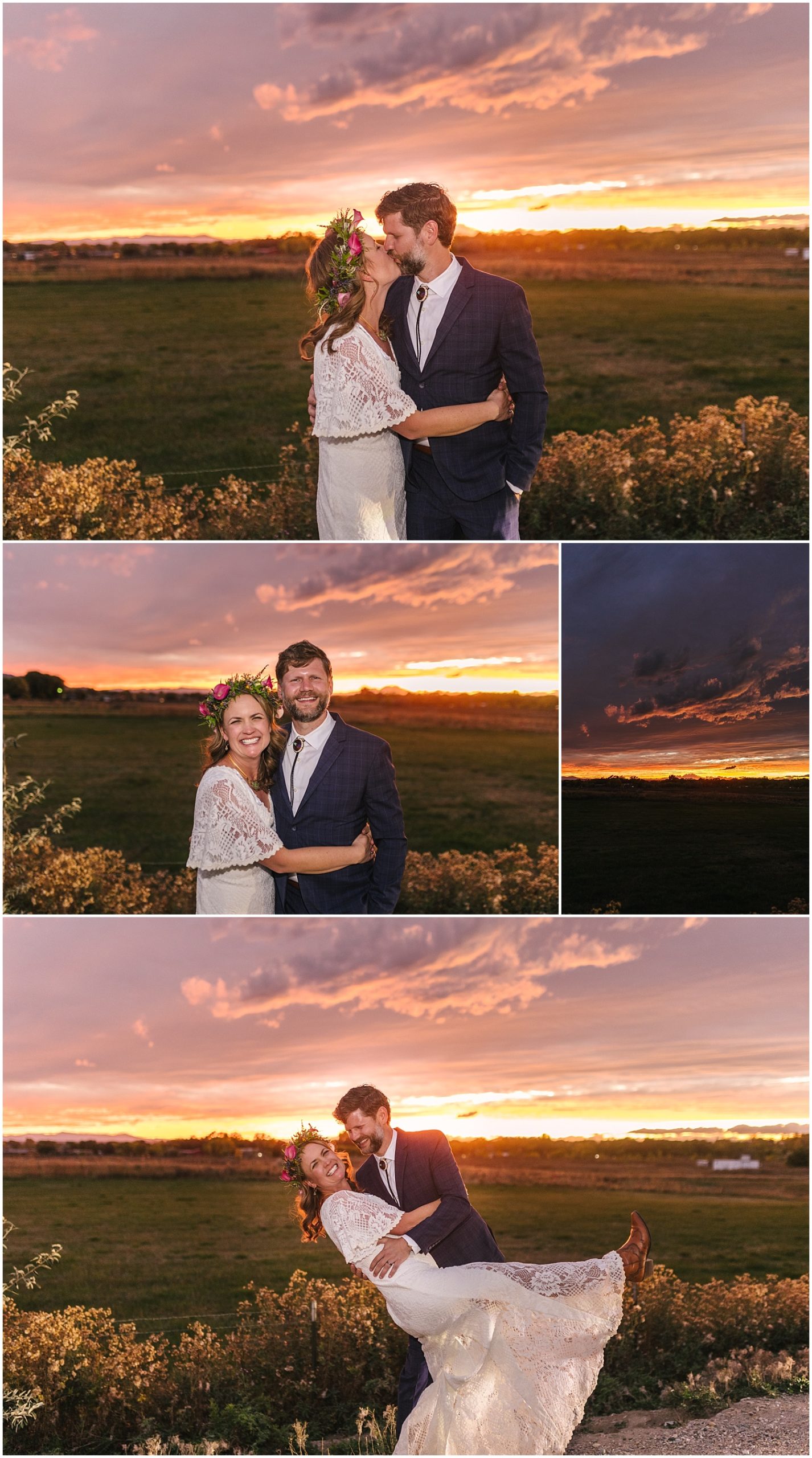 Taos wedding portraits with New Mexico sunset