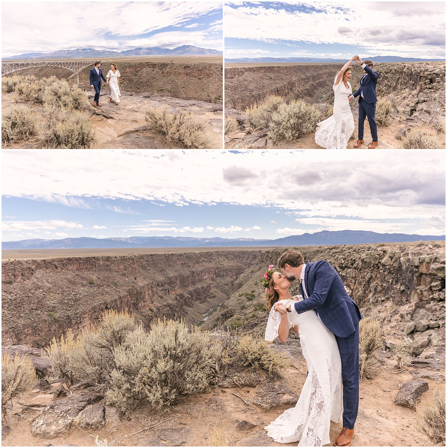 Bride and groom dancing at the edge of the Rio Grande Gorge